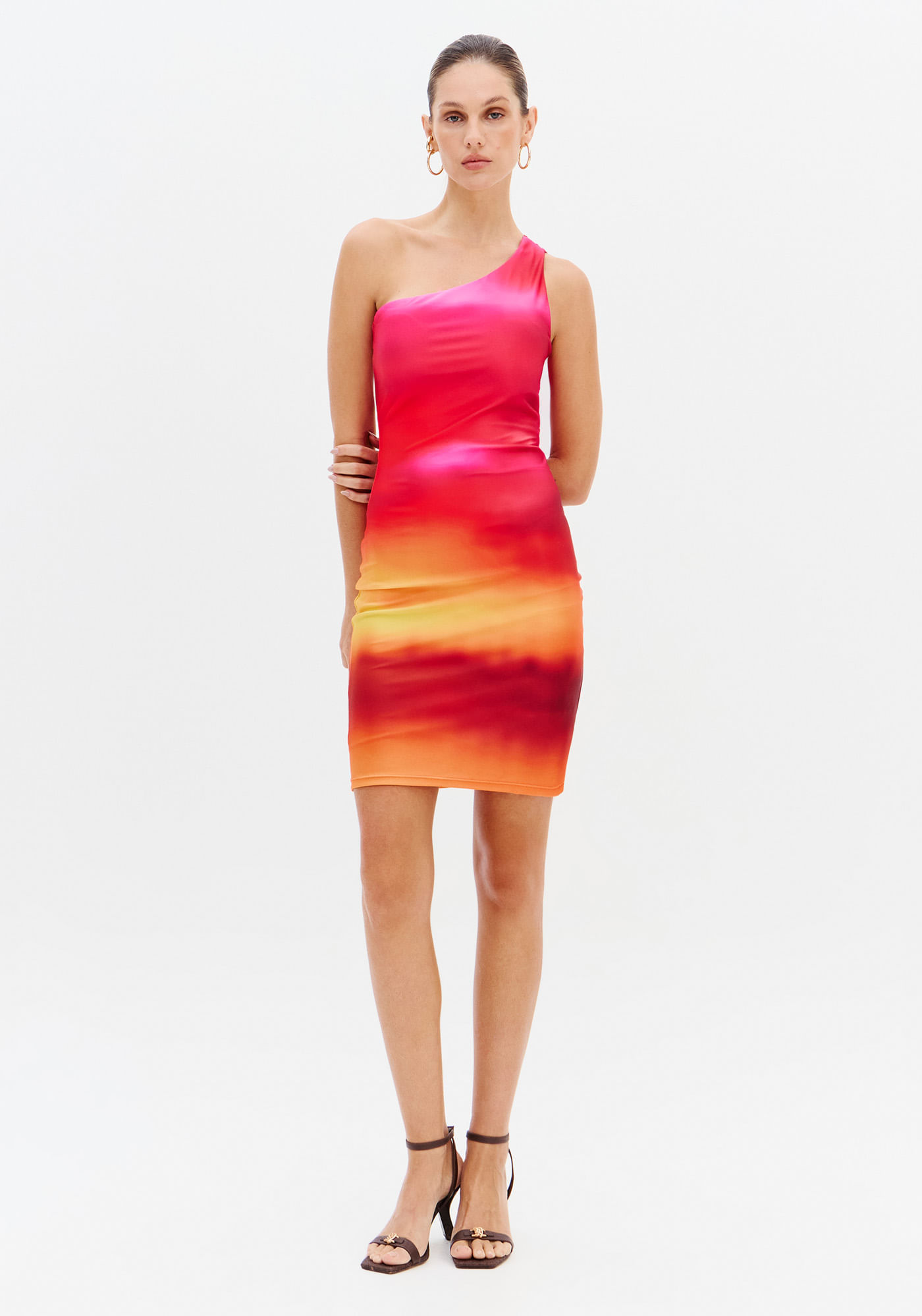 Vestido Curto Estampado Ombro Único