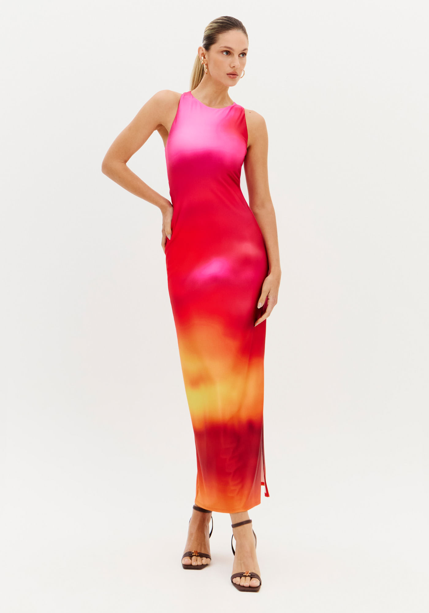 Vestido Super Midi Nadador Estampado