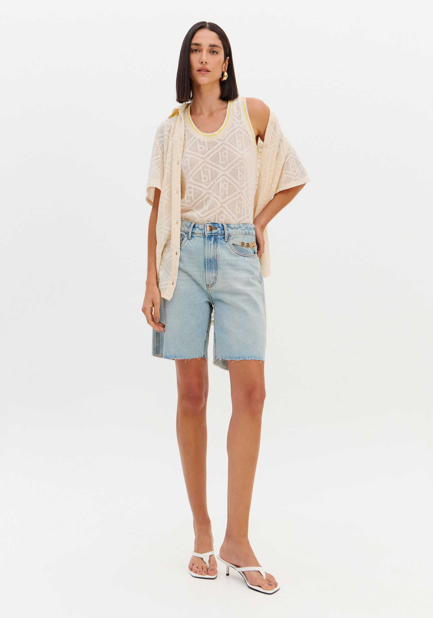 Bermuda Jeans Comfort Com Cintura Alta