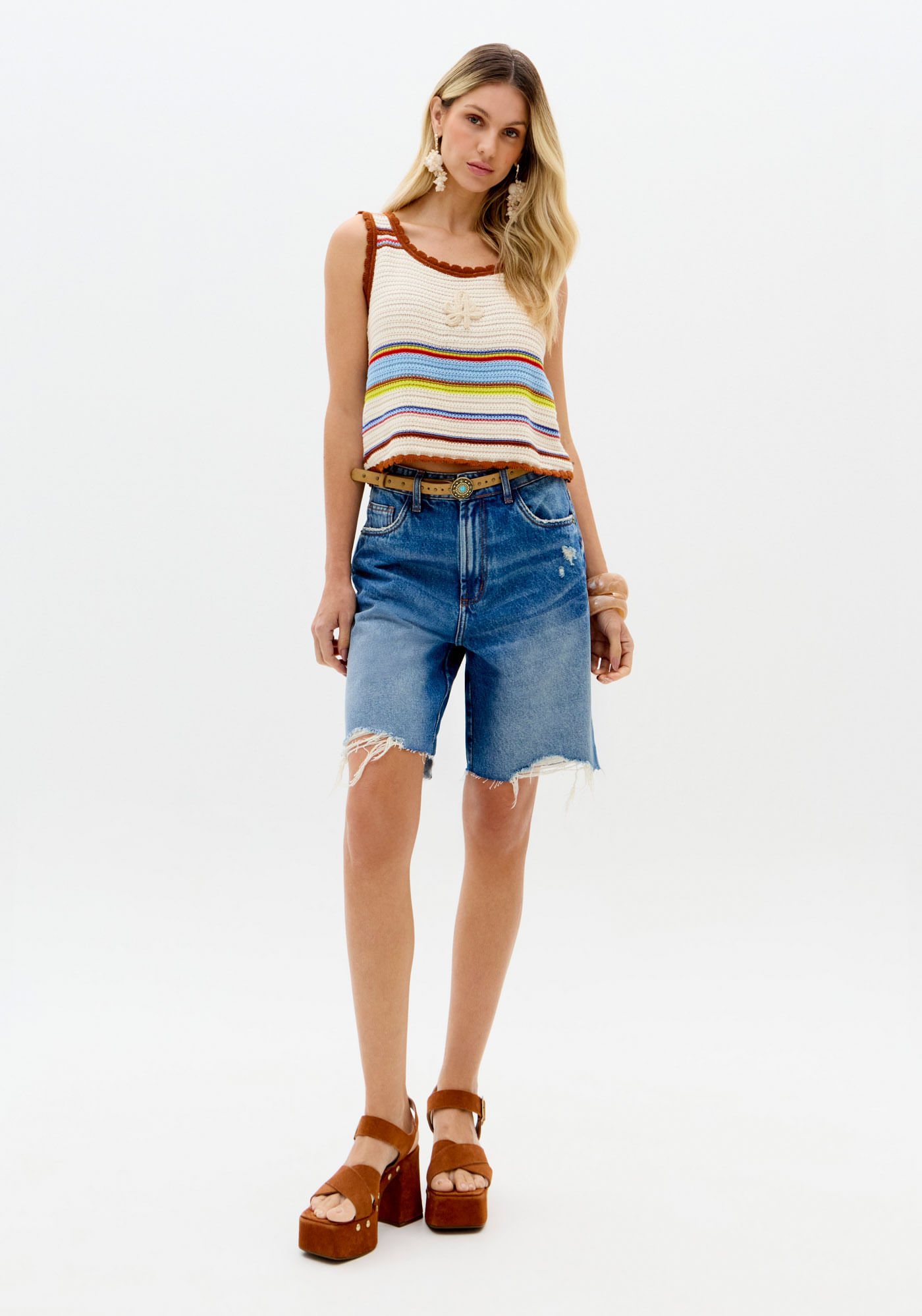 Bermuda Jeans Comfort Cintura Alta