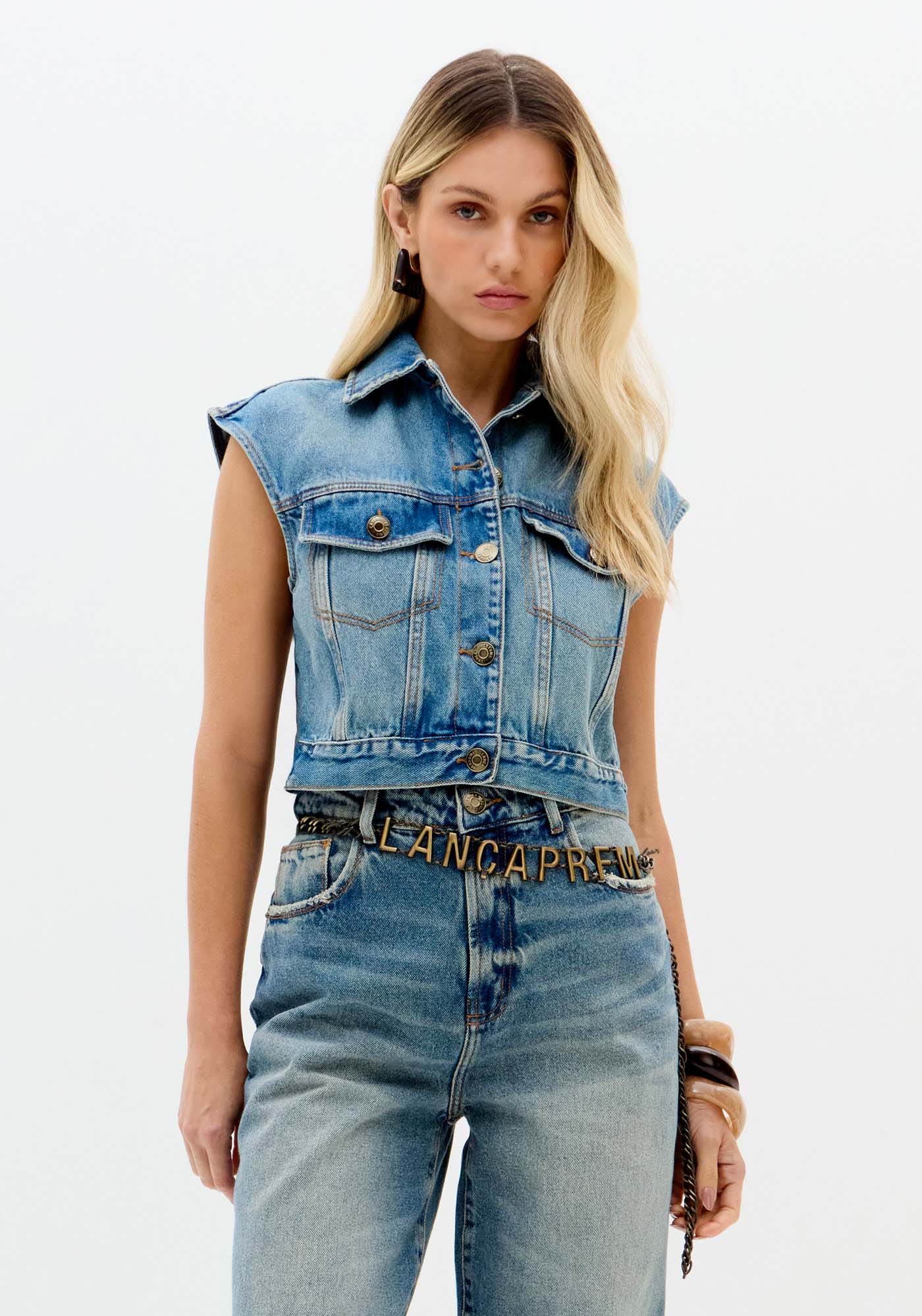 Colete Jeans Curto Com Botões