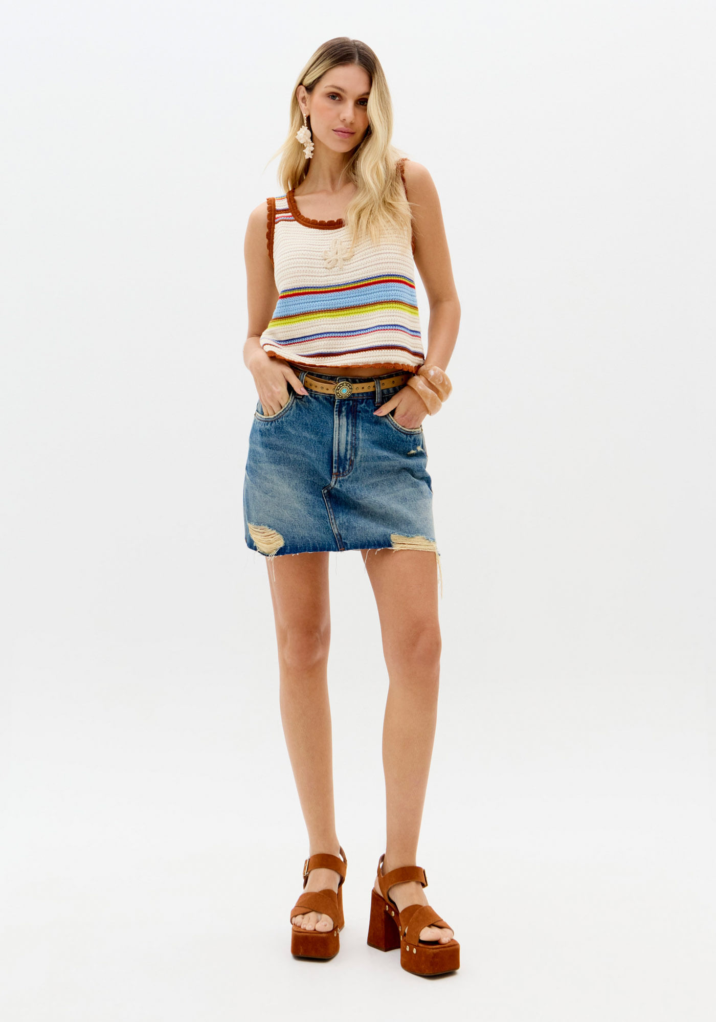 Saia Jeans Comfort De Cintura Alta