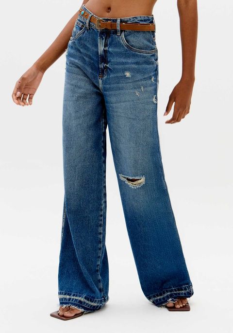 Calça Jeans Wide Leg Cintura Alta