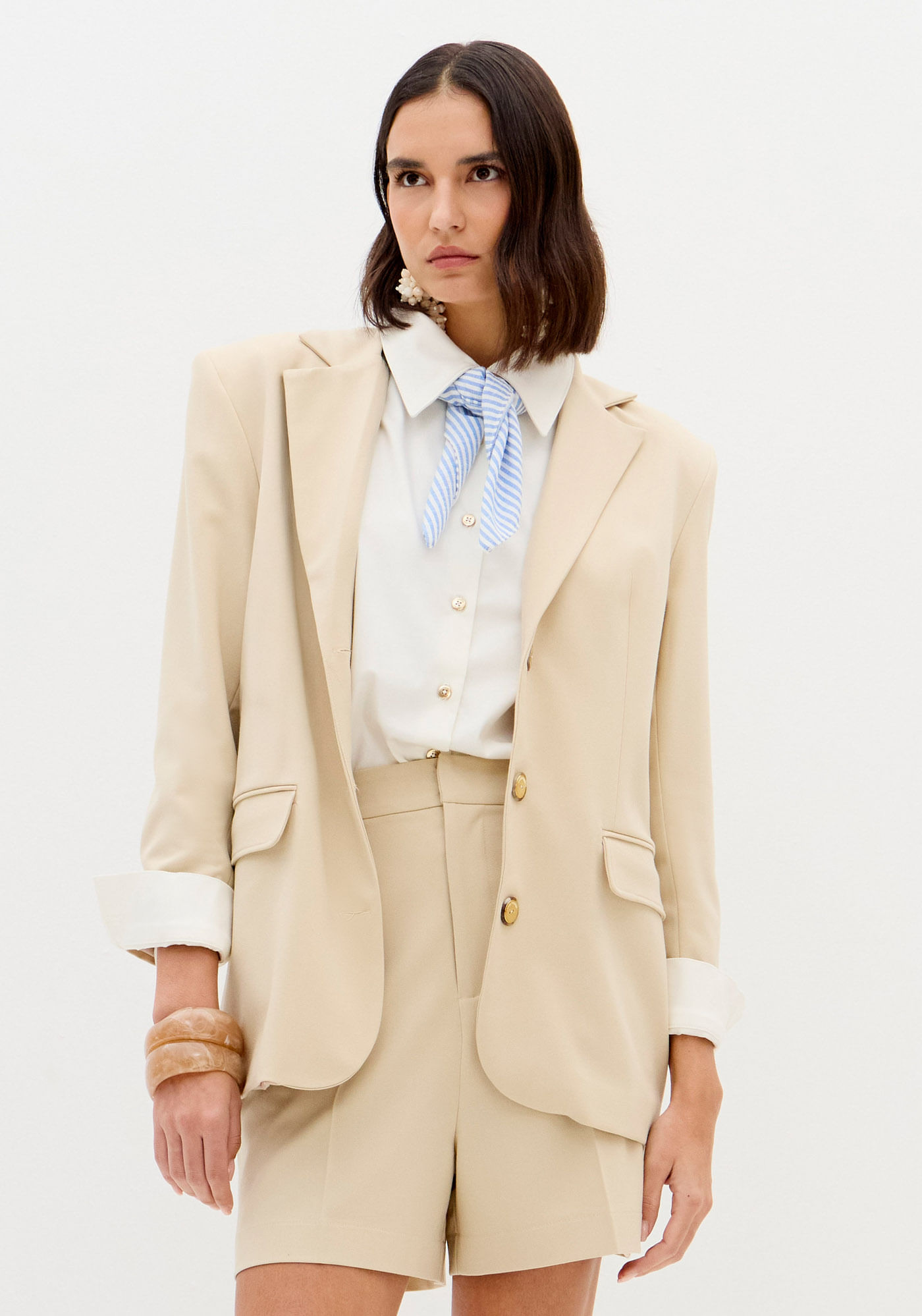 Blazer Alongado Manga Longa Com Lapelas