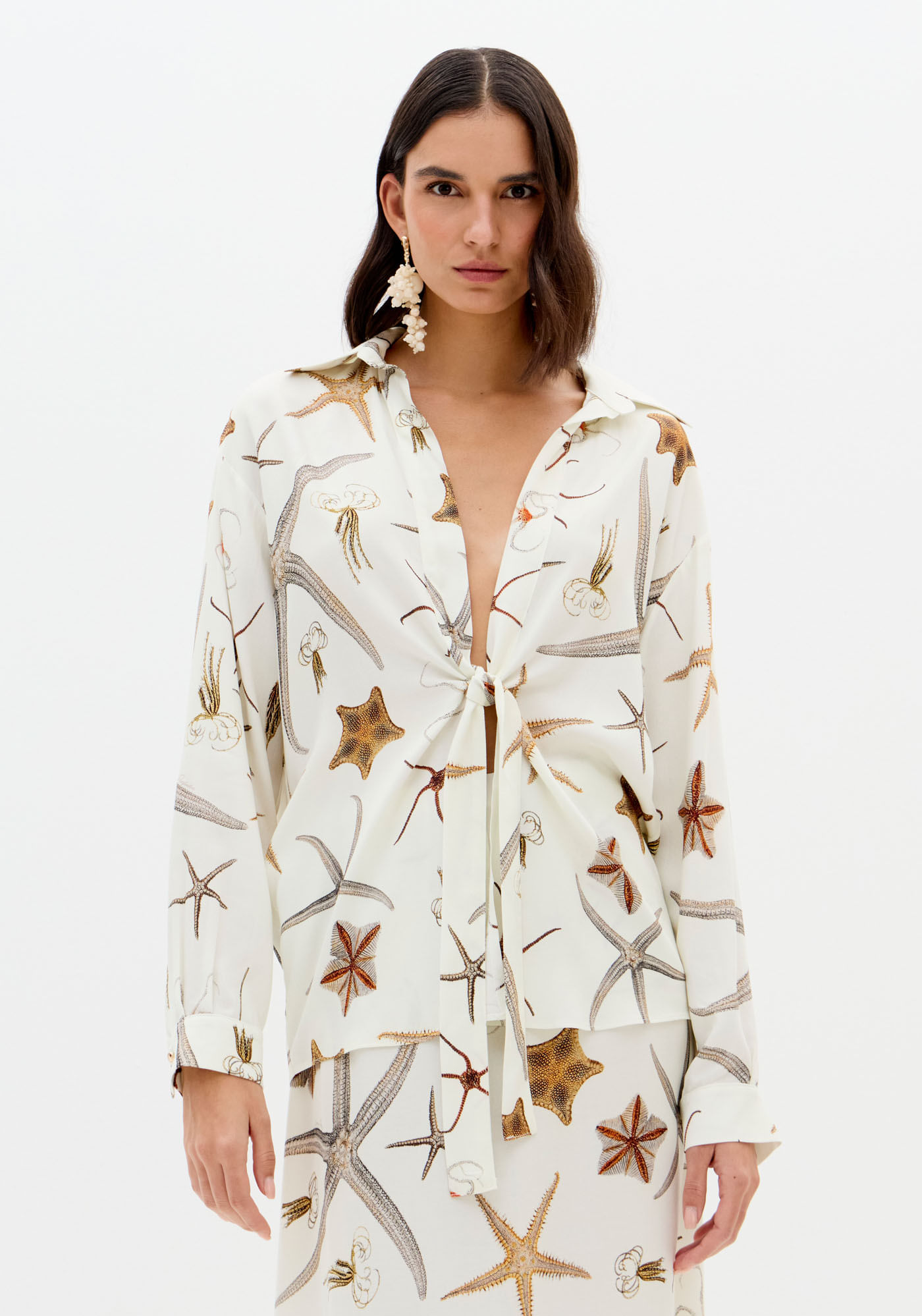 Camisa Manga Longa Estampada Com Amarração