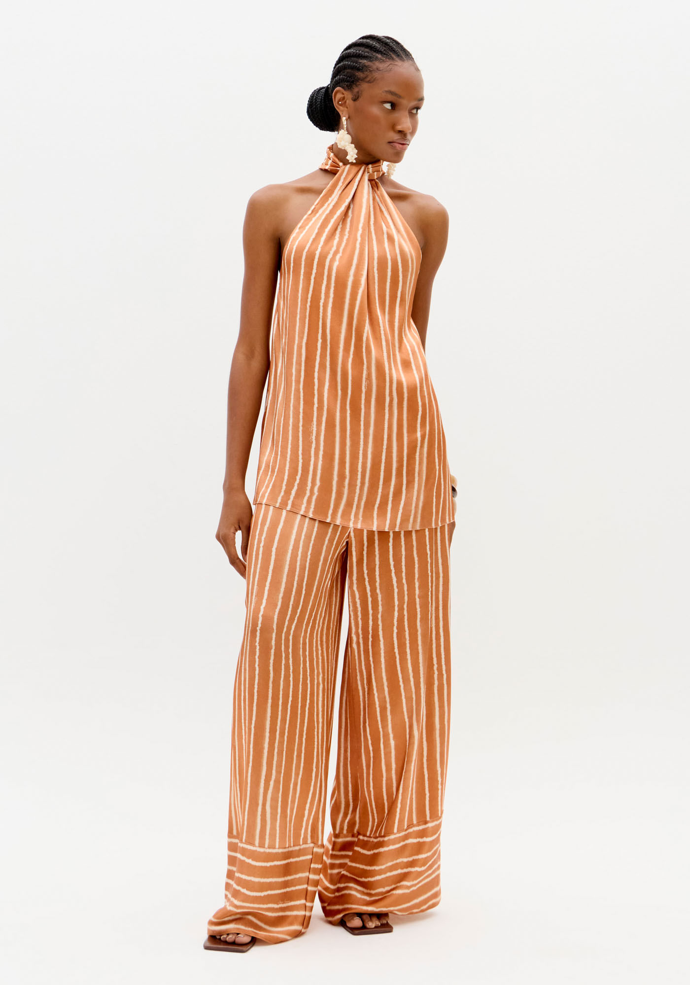 Calça Pantalona Estampada Cintura Alta
