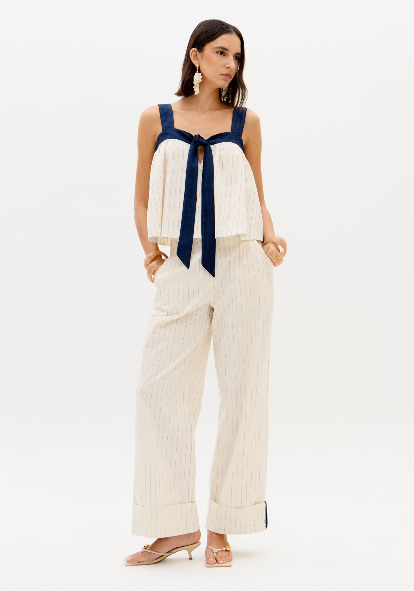 Calça Full Length Cintura Alta Com Bolsos