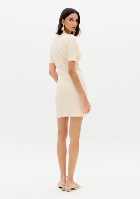 Vestido Canelado Curto Com Bordado