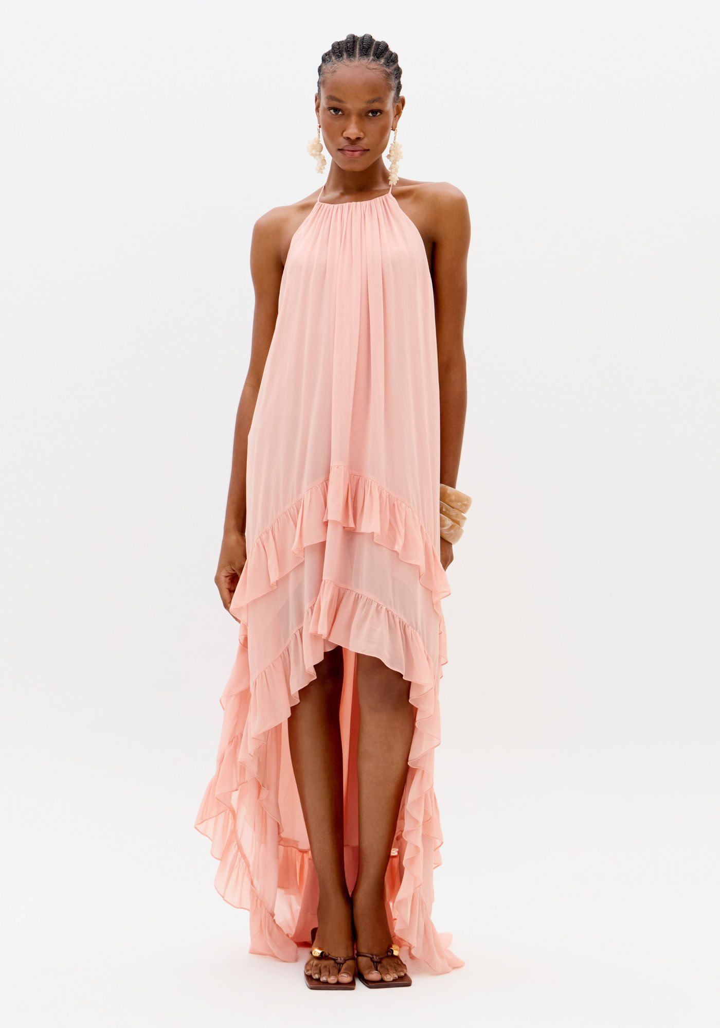 Vestido Amplo Com Babados
