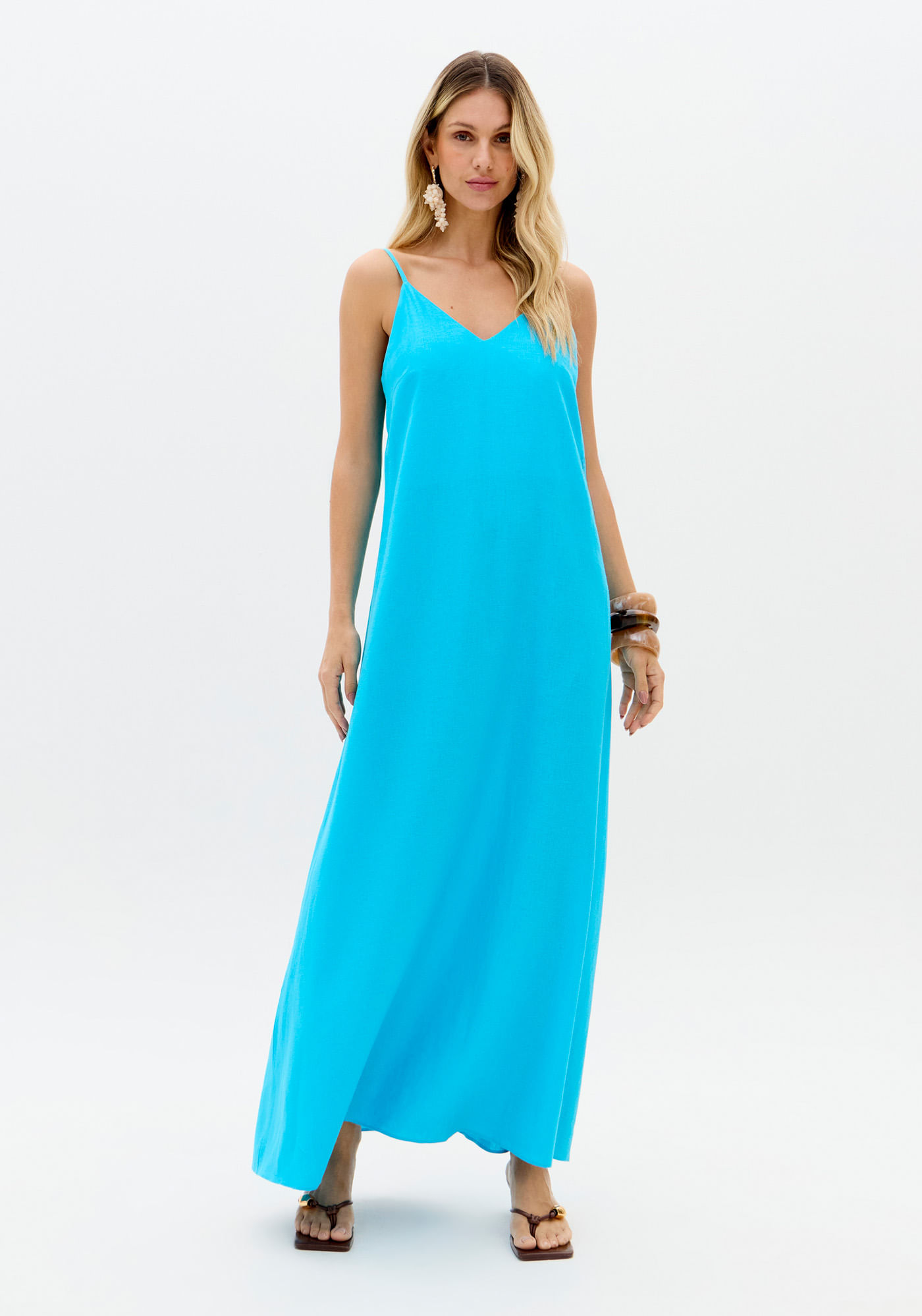 Vestido Super Midi Evasê Com Linho