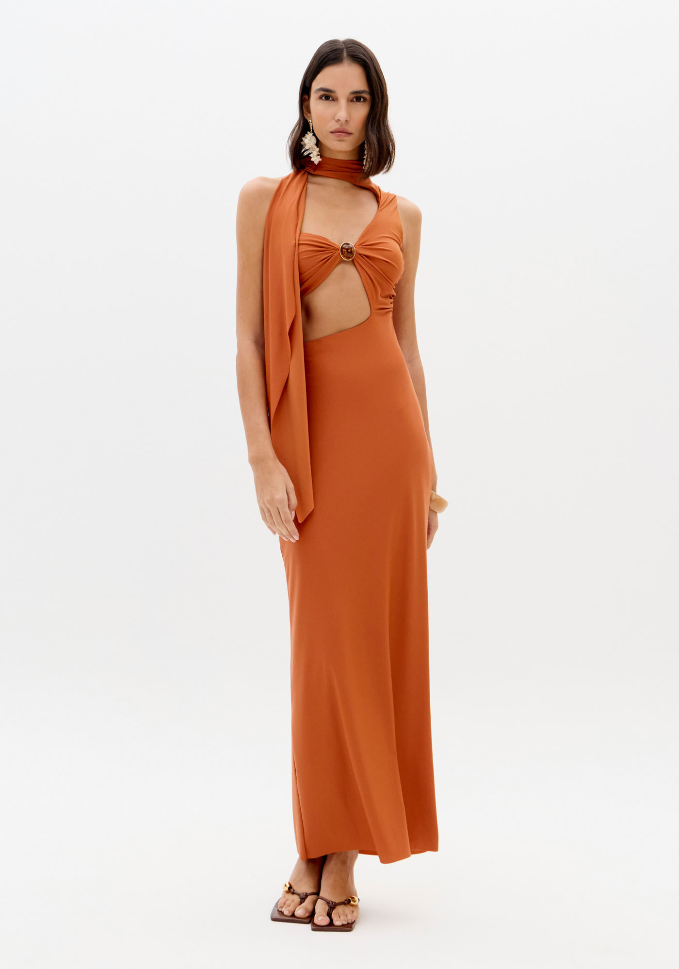 Vestido Super Midi Ombro Único Com Aviamento