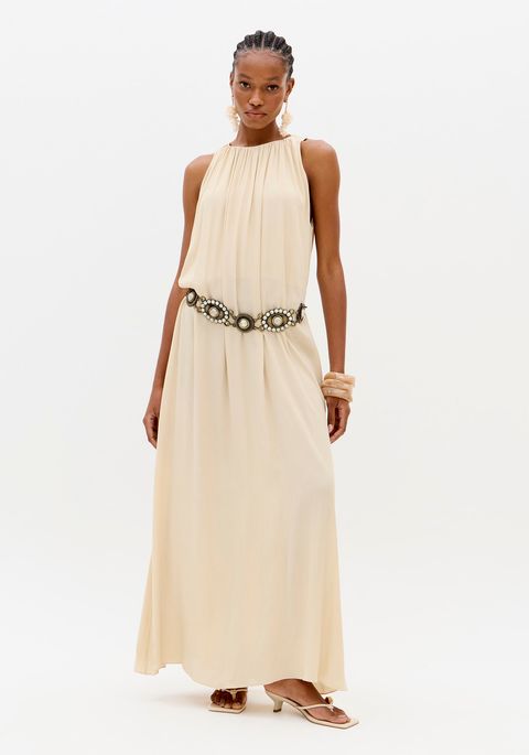 Vestido Super Midi Decote Franzido