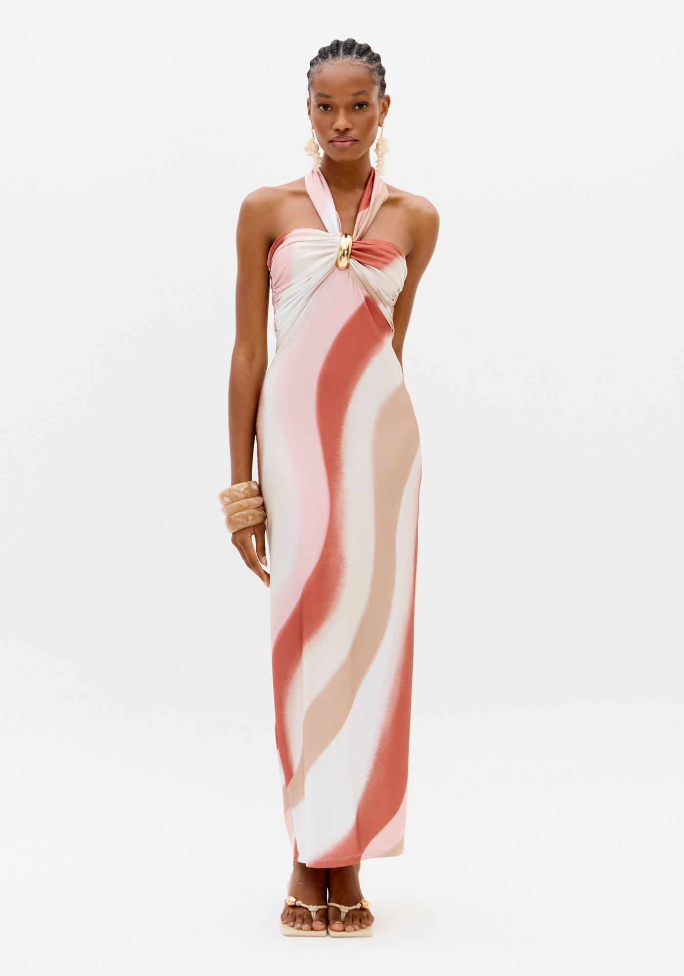 Vestido Super Midi Estampado Frente Única