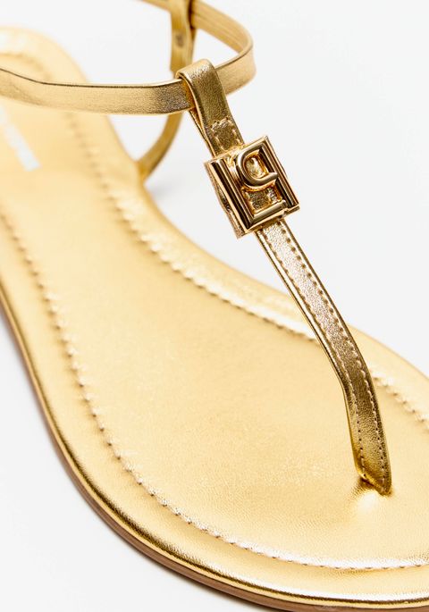 Sandália Rasteira Fio Metalizado