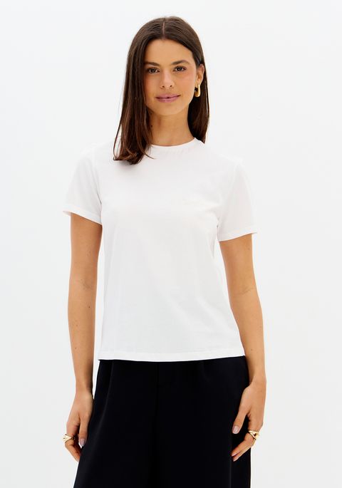 T-shirt Baby Look Manga Curta Com Bordado