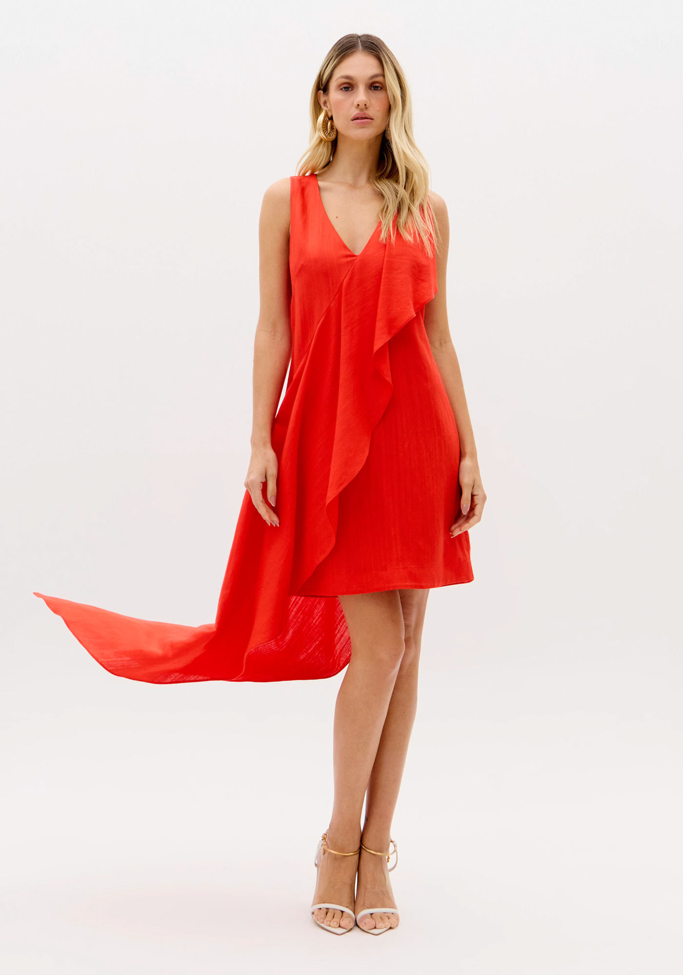 Vestido Curto Assimétrico Com Linho