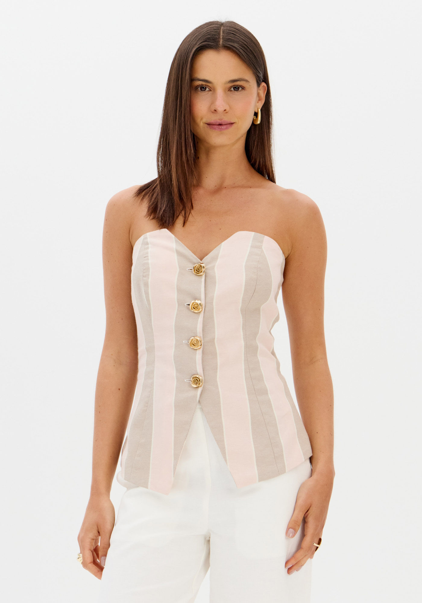 Blusa Alongada Sem Alças Com Botões