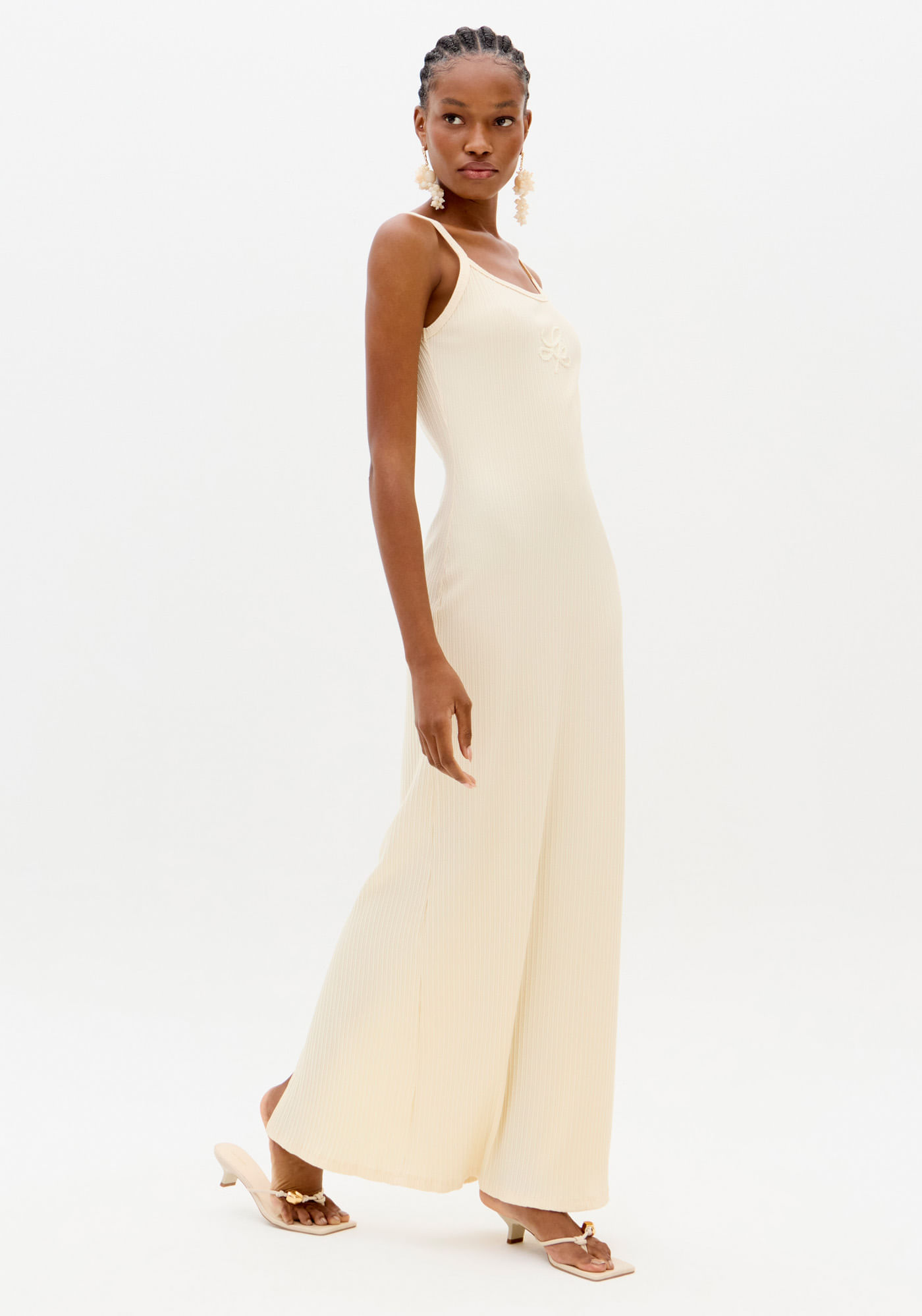 Vestido Canelado Super Midi De Alças