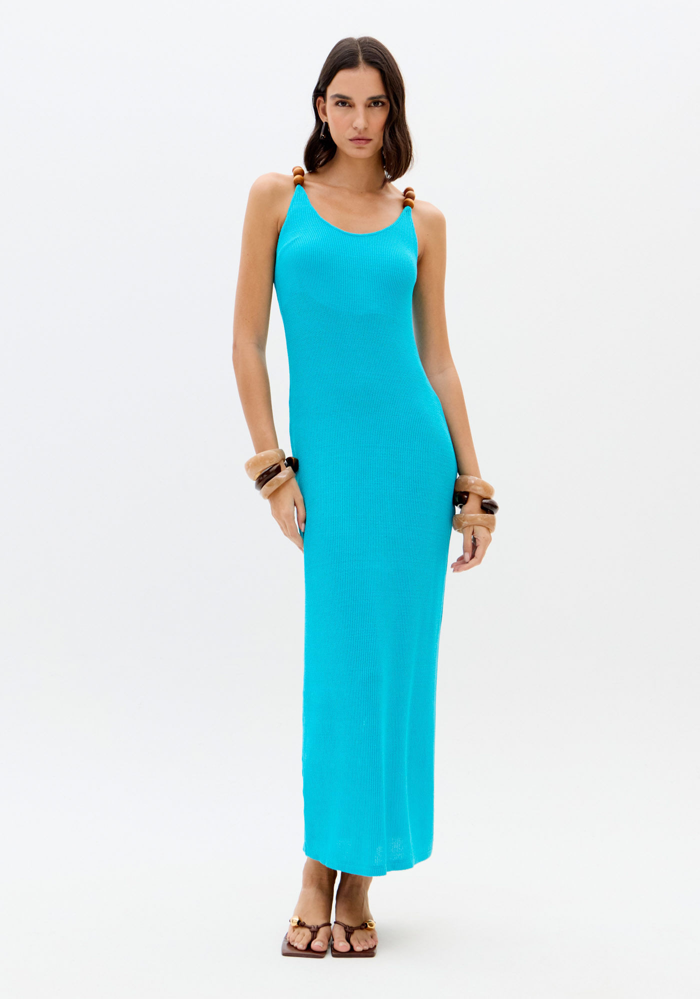 Vestido Super Midi Com Miçangas