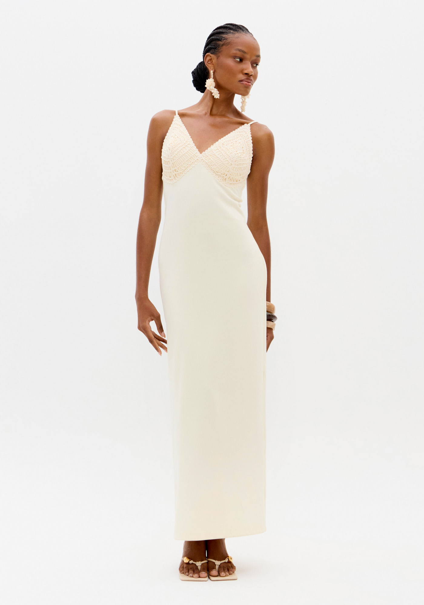 Vestido Super Midi De Alças Com Crochê