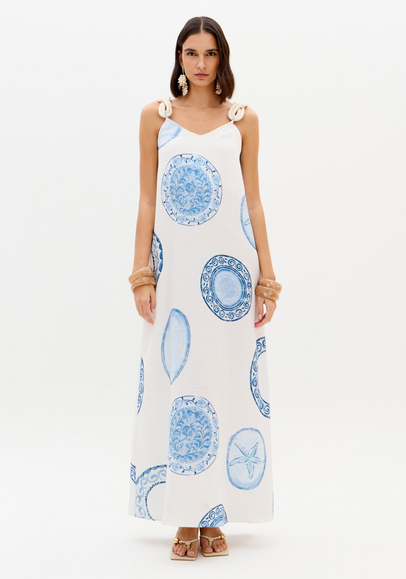 Vestido Longo Estampado Decote V