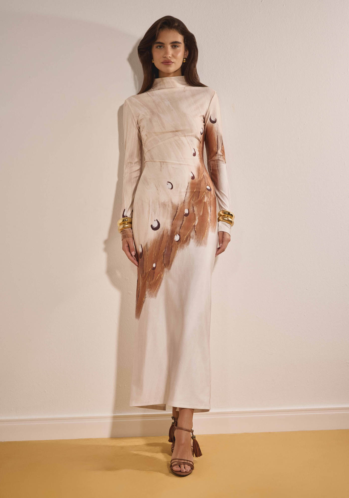 Vestido Super Midi Com Manga Longa