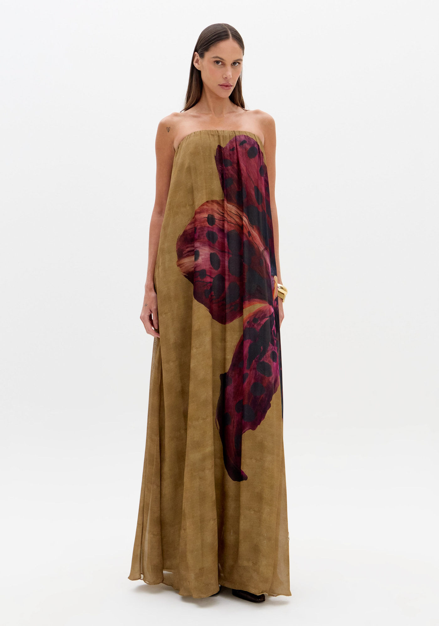 Vestido Longo Sem Alças Estampado