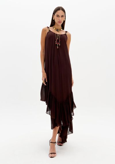 Vestido Assimétrico De Chiffon