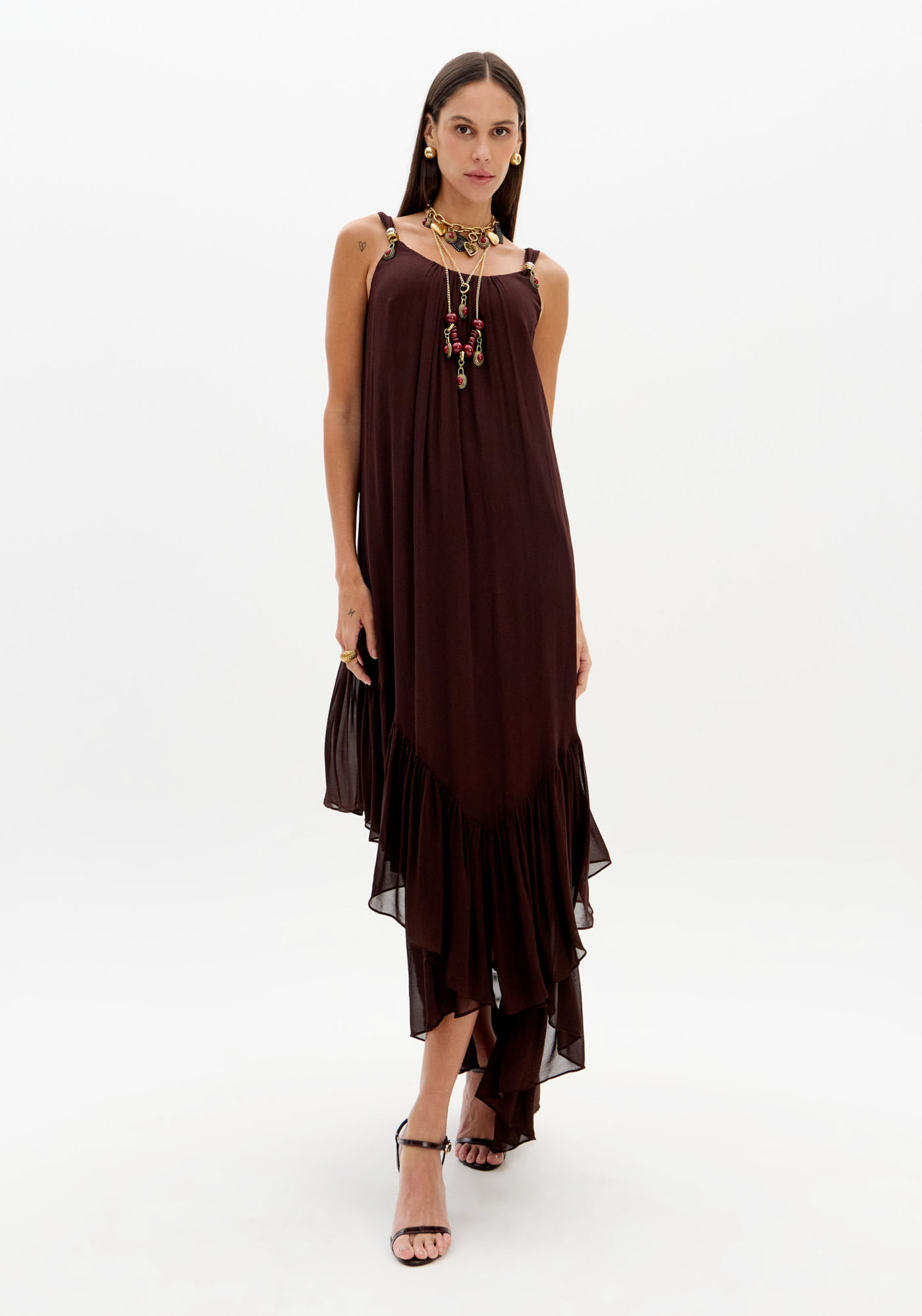 Vestido Assimétrico De Chiffon