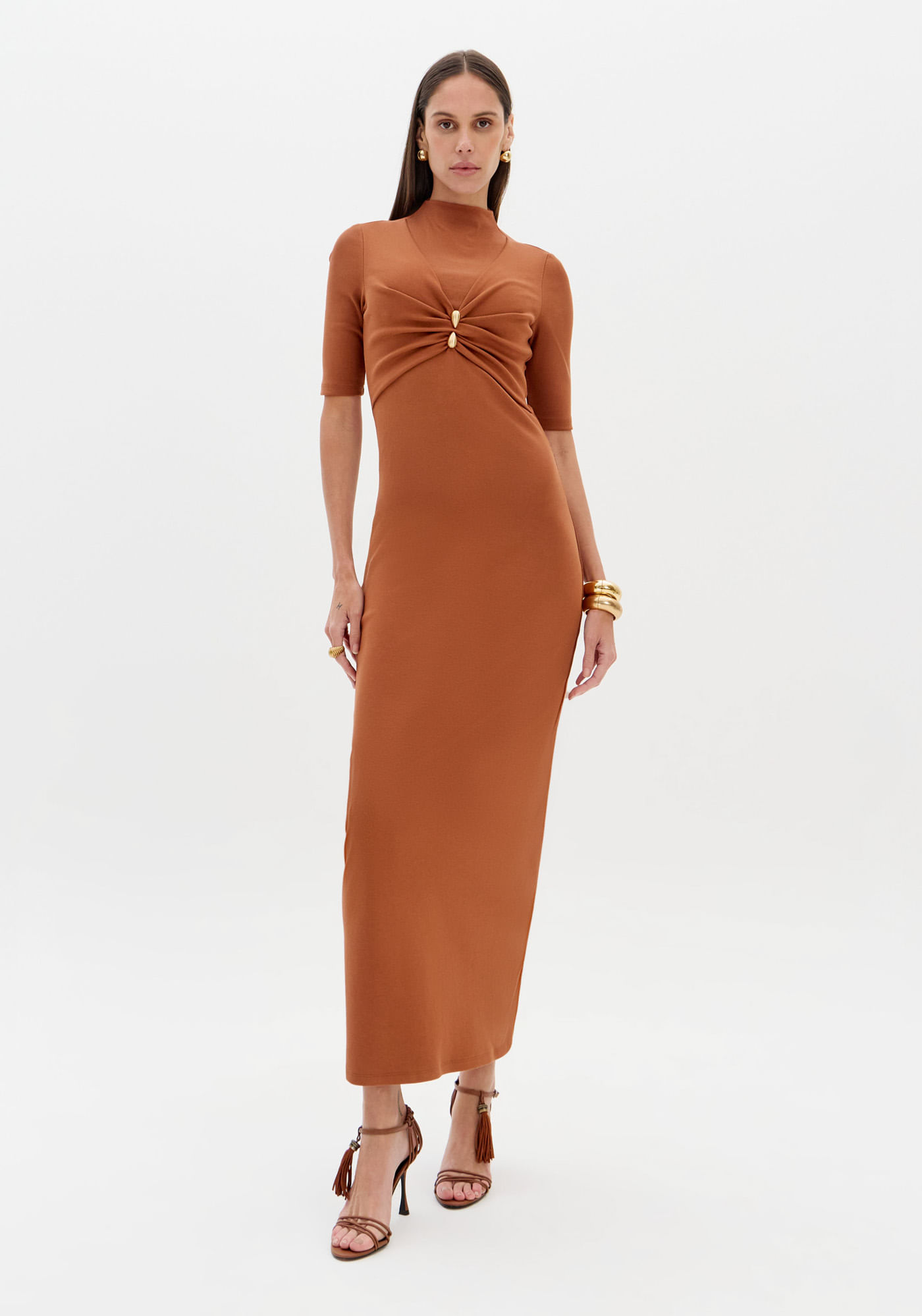 Vestido Super Midi Com Metal