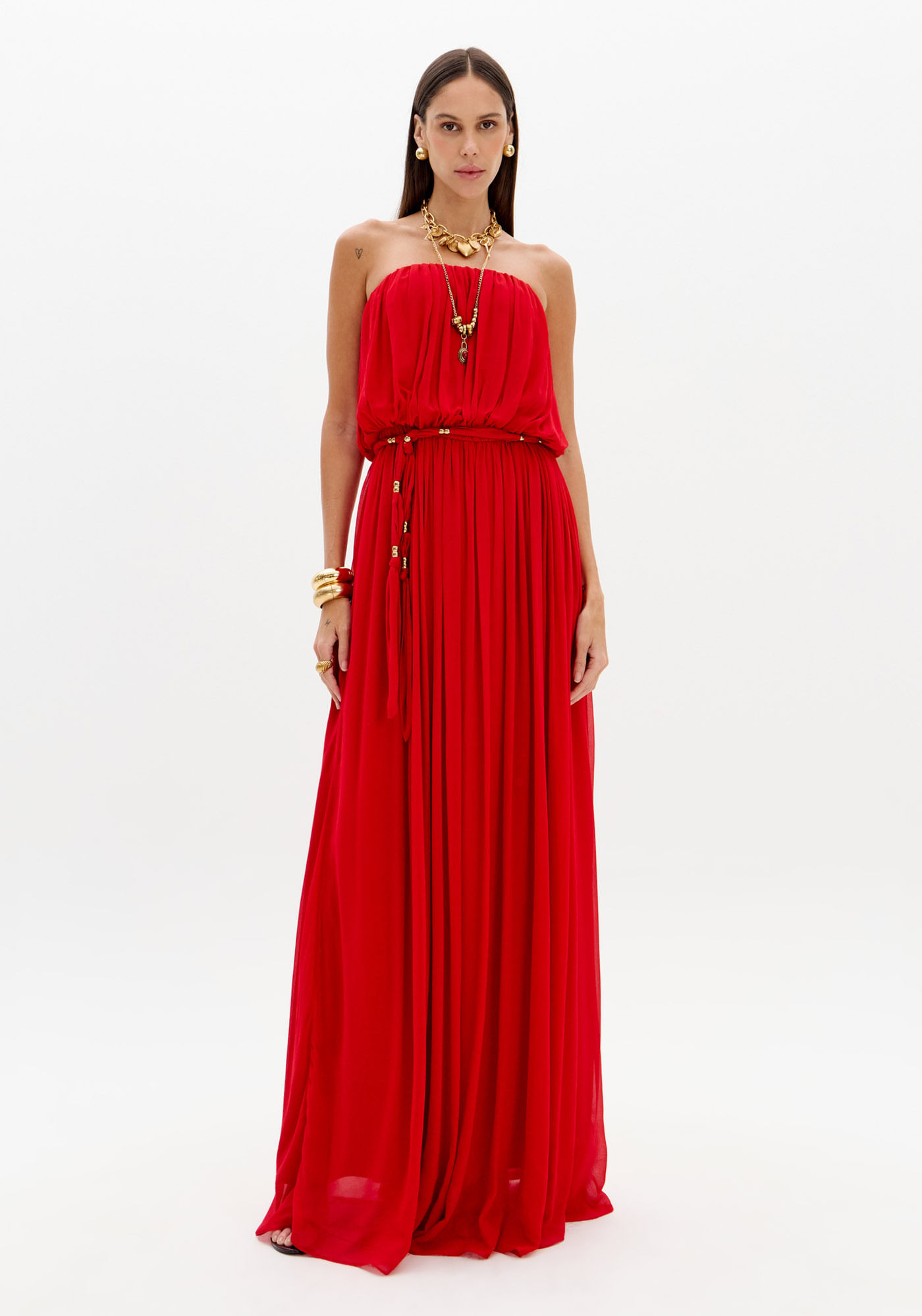 Vestido Longo Sem Alças Chiffon
