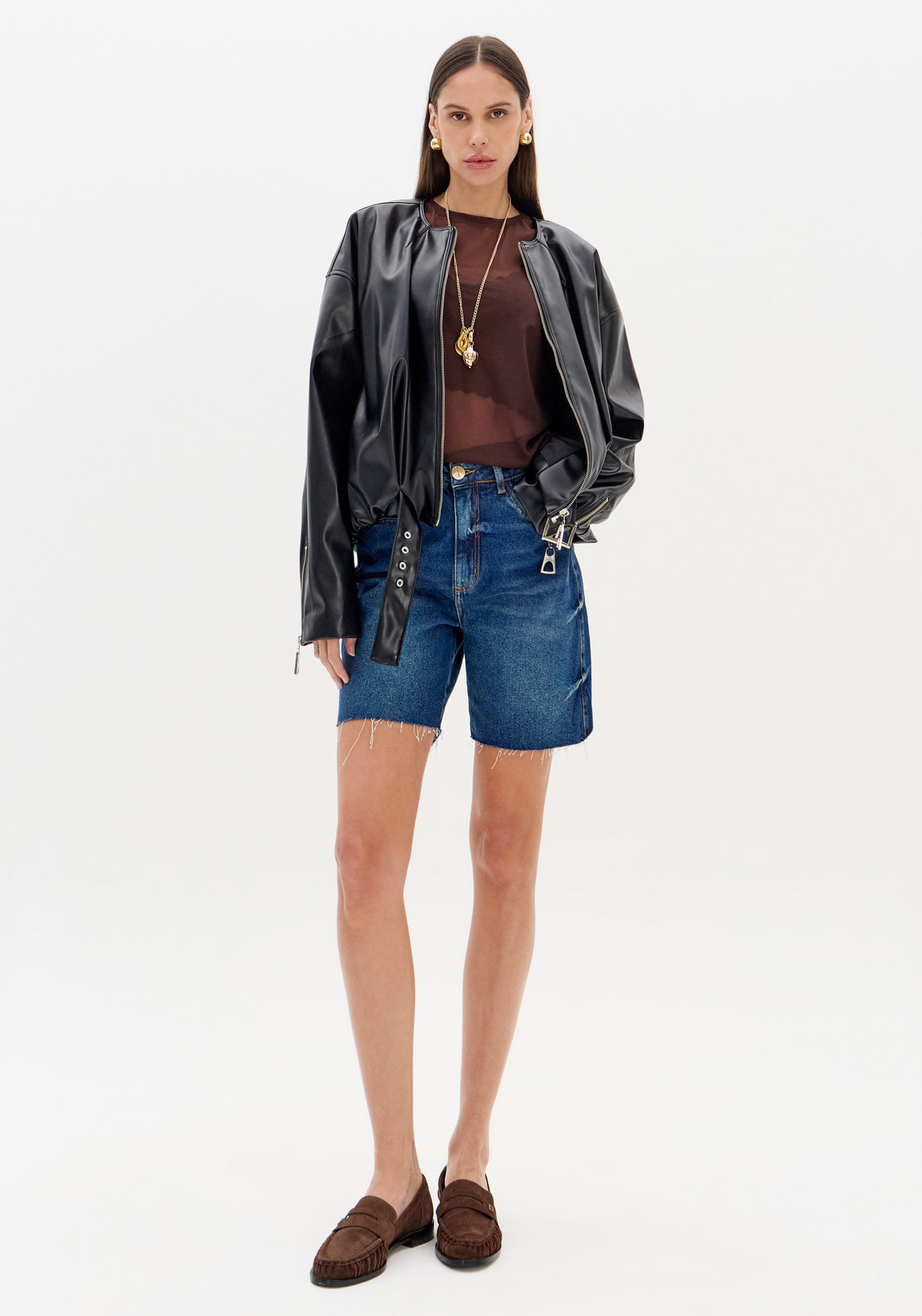 Bermuda Jeans Comfort Cintura Alta