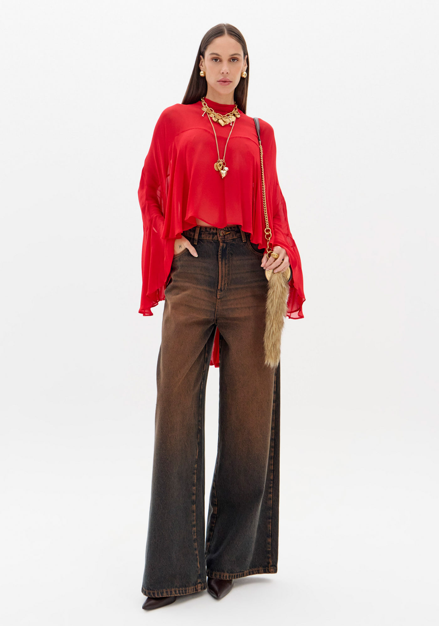 Calça Jeans Relaxed Com Cintura Alta