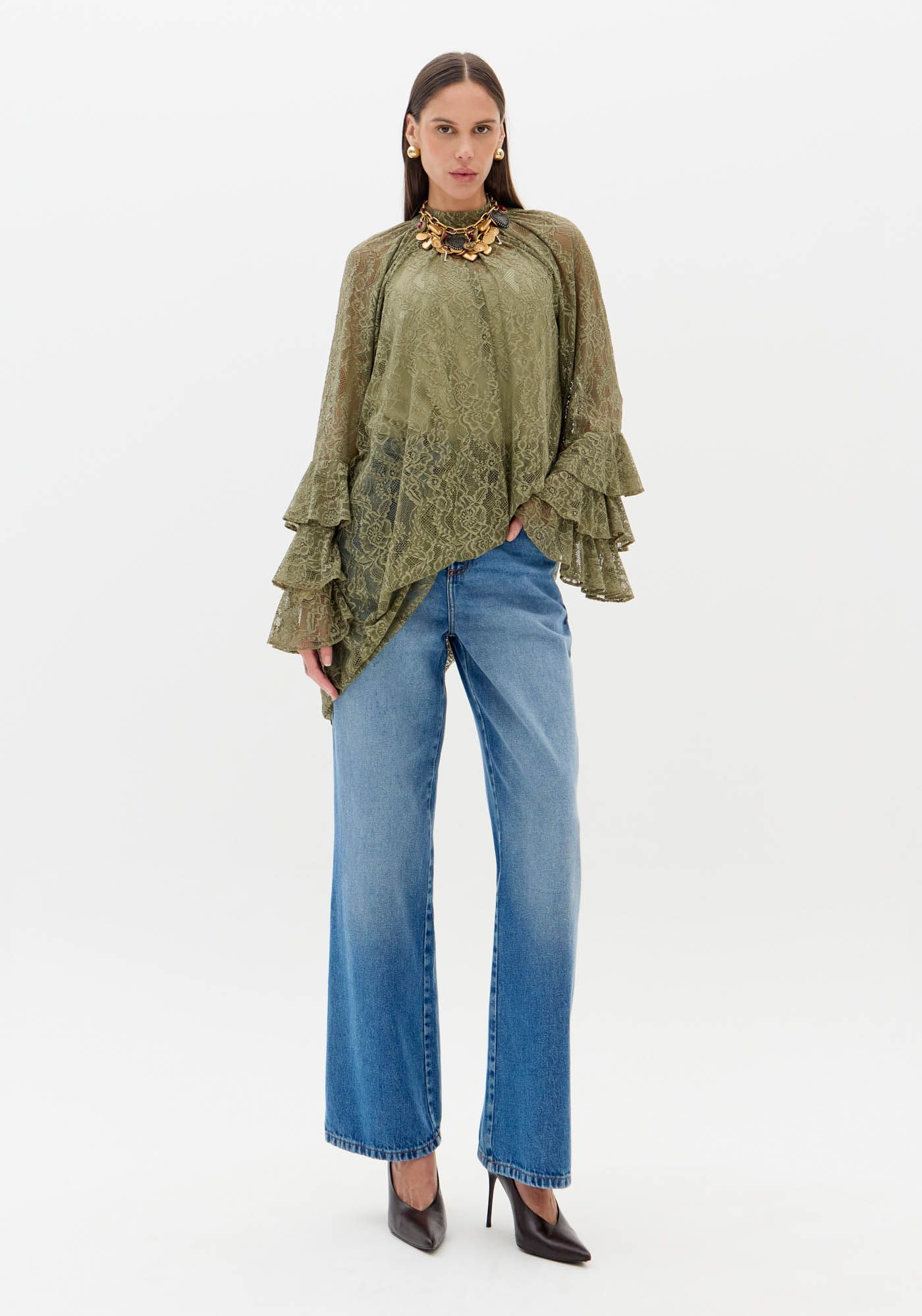 Calça Jeans Full Length Com Cintura Alta