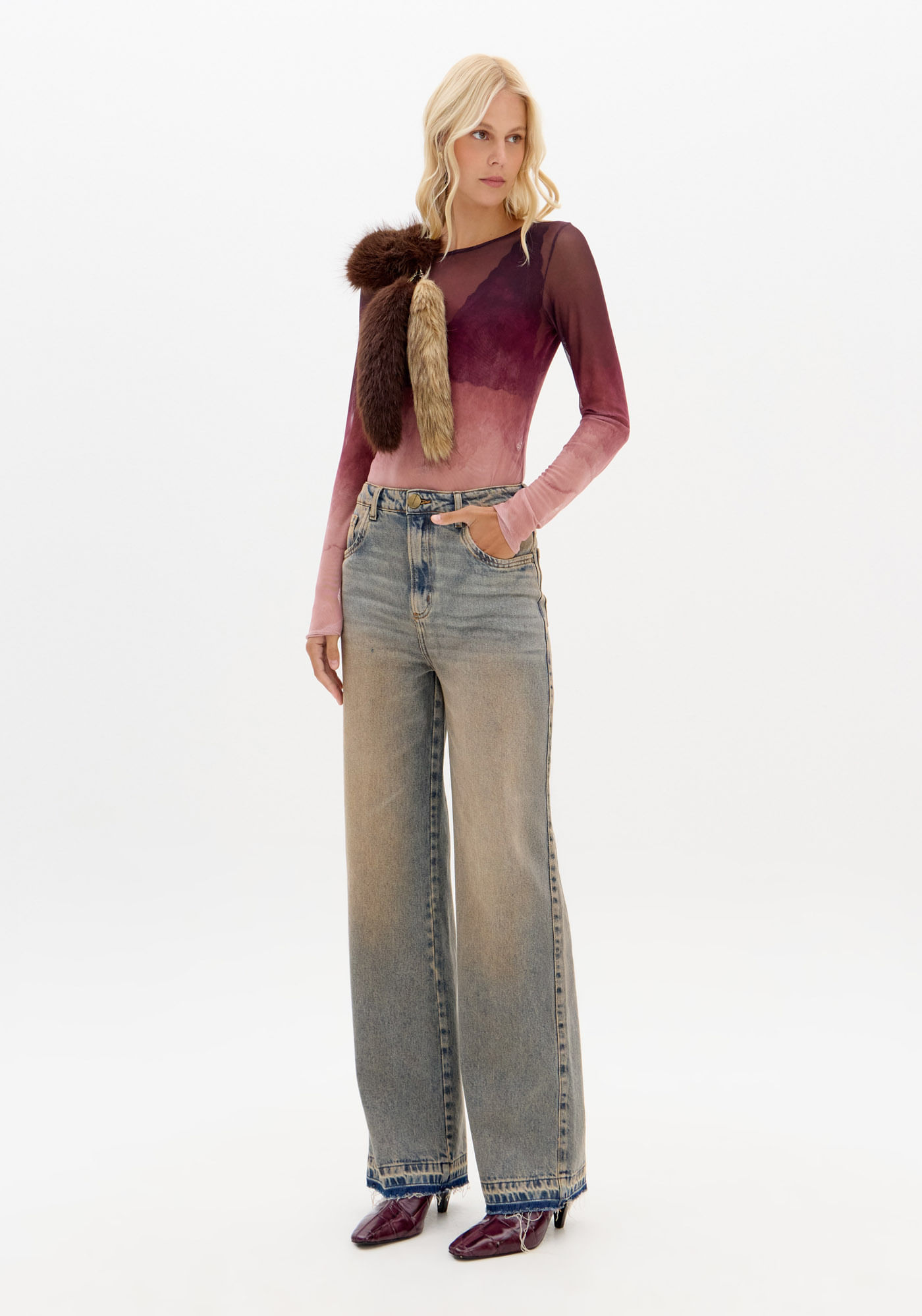 Calça Jeans Full Length Com Cintura Alta