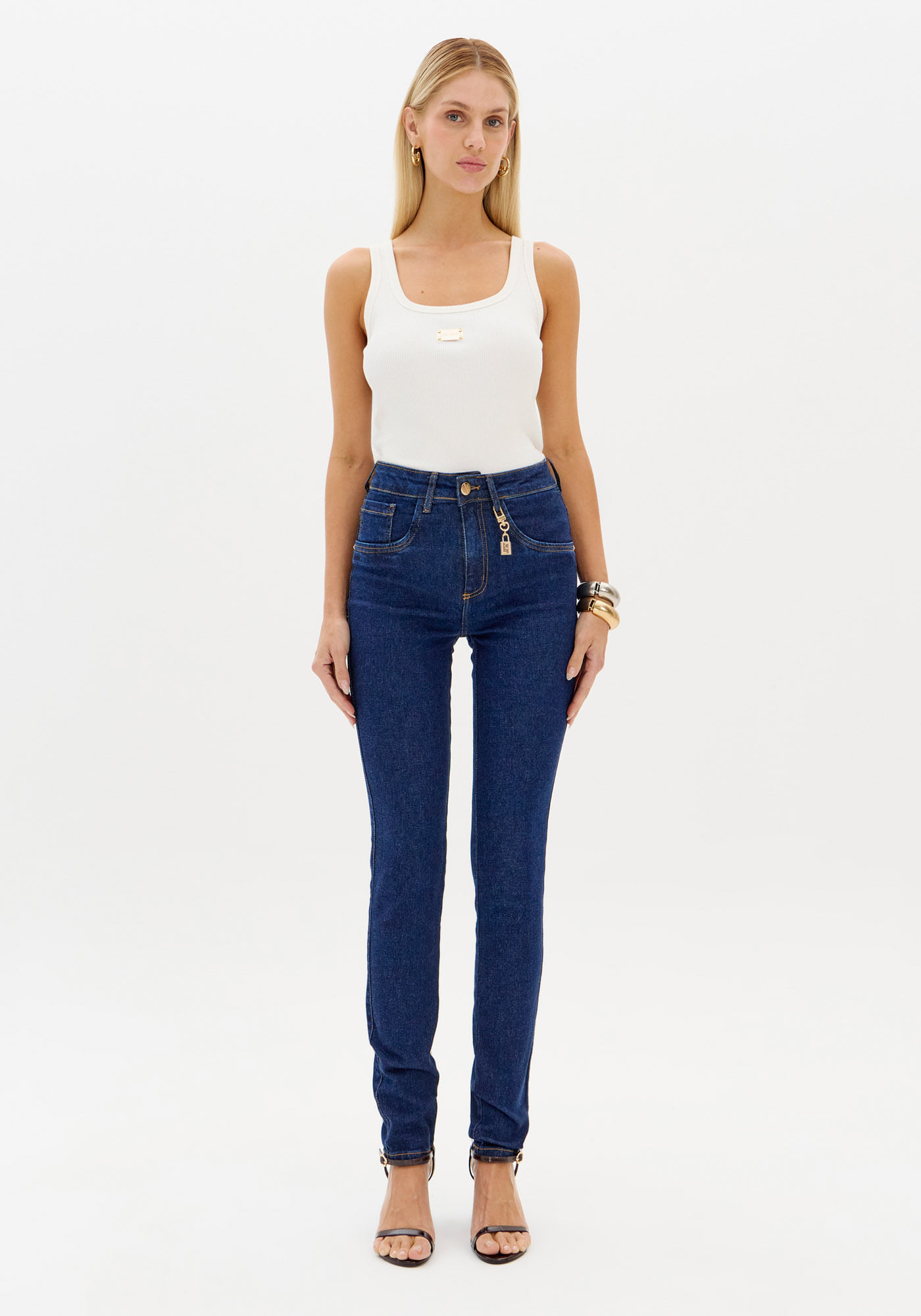 Calça Jeans Skinny Com Cintura Média