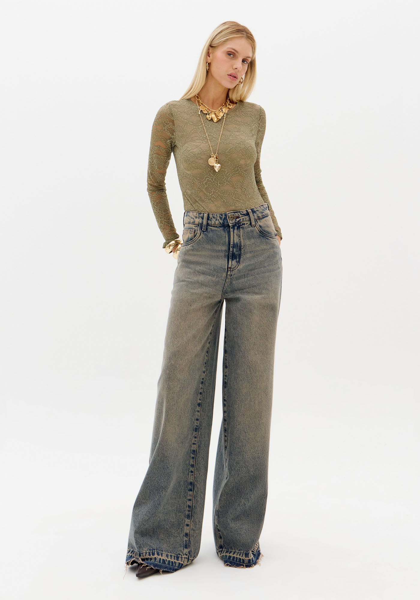 ルナ Calça Relaxed Jeans Com Bolsos - Lança Perfume