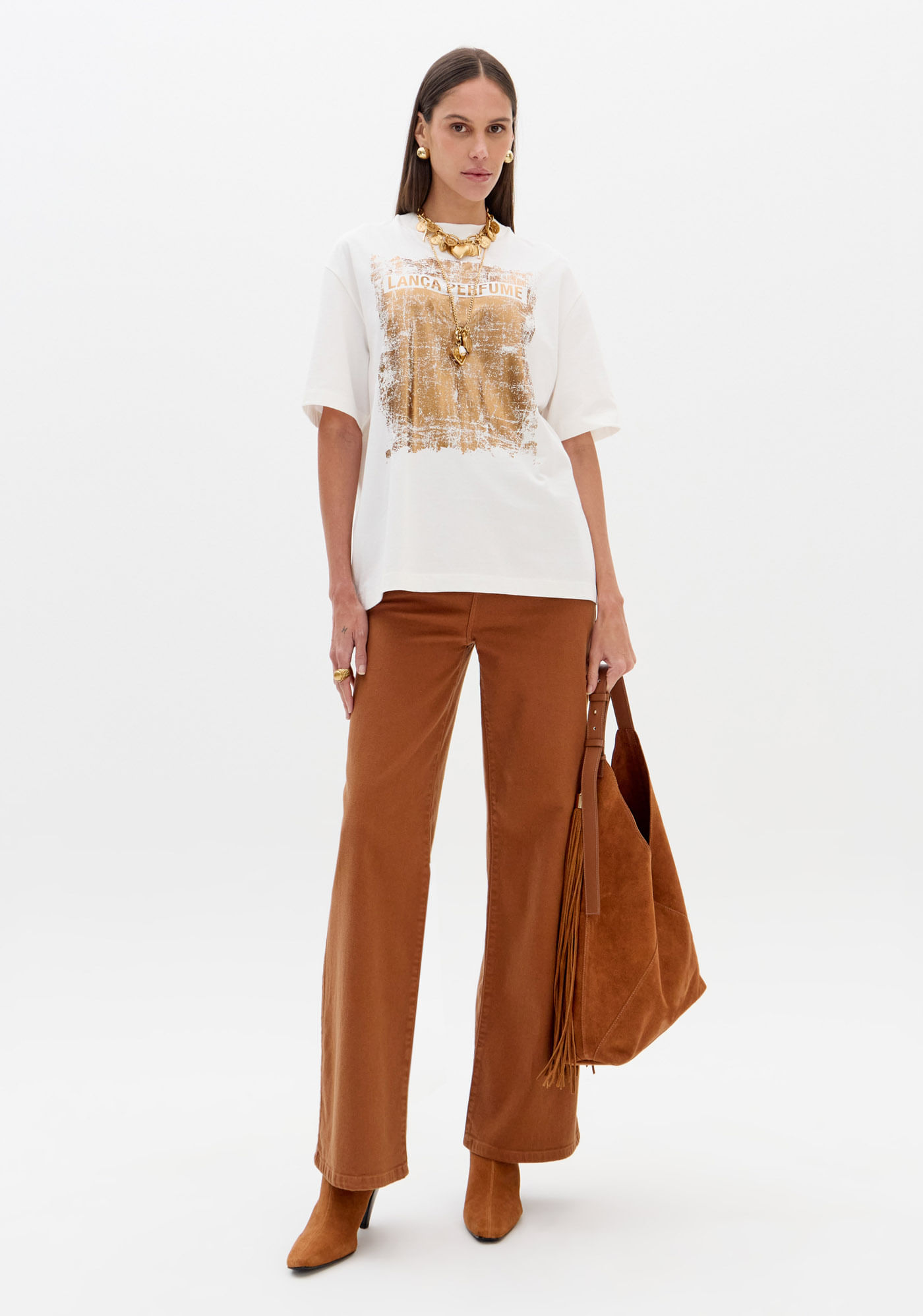 Calça Sarja Wide Leg Cintura Alta