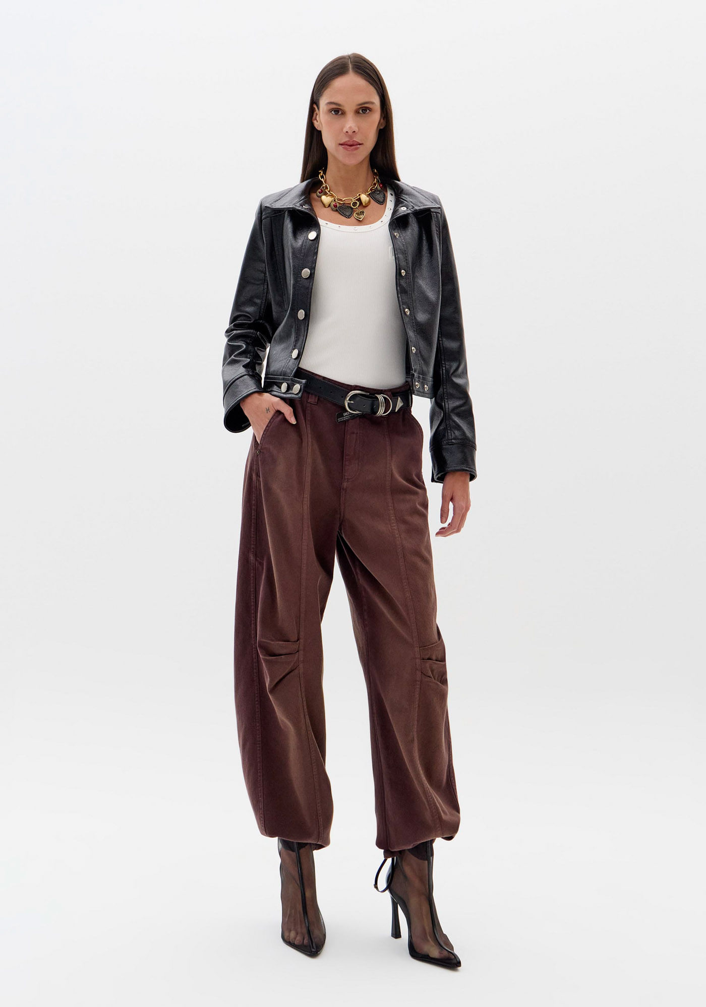 Calça Baggy Sarja Com Bolsos