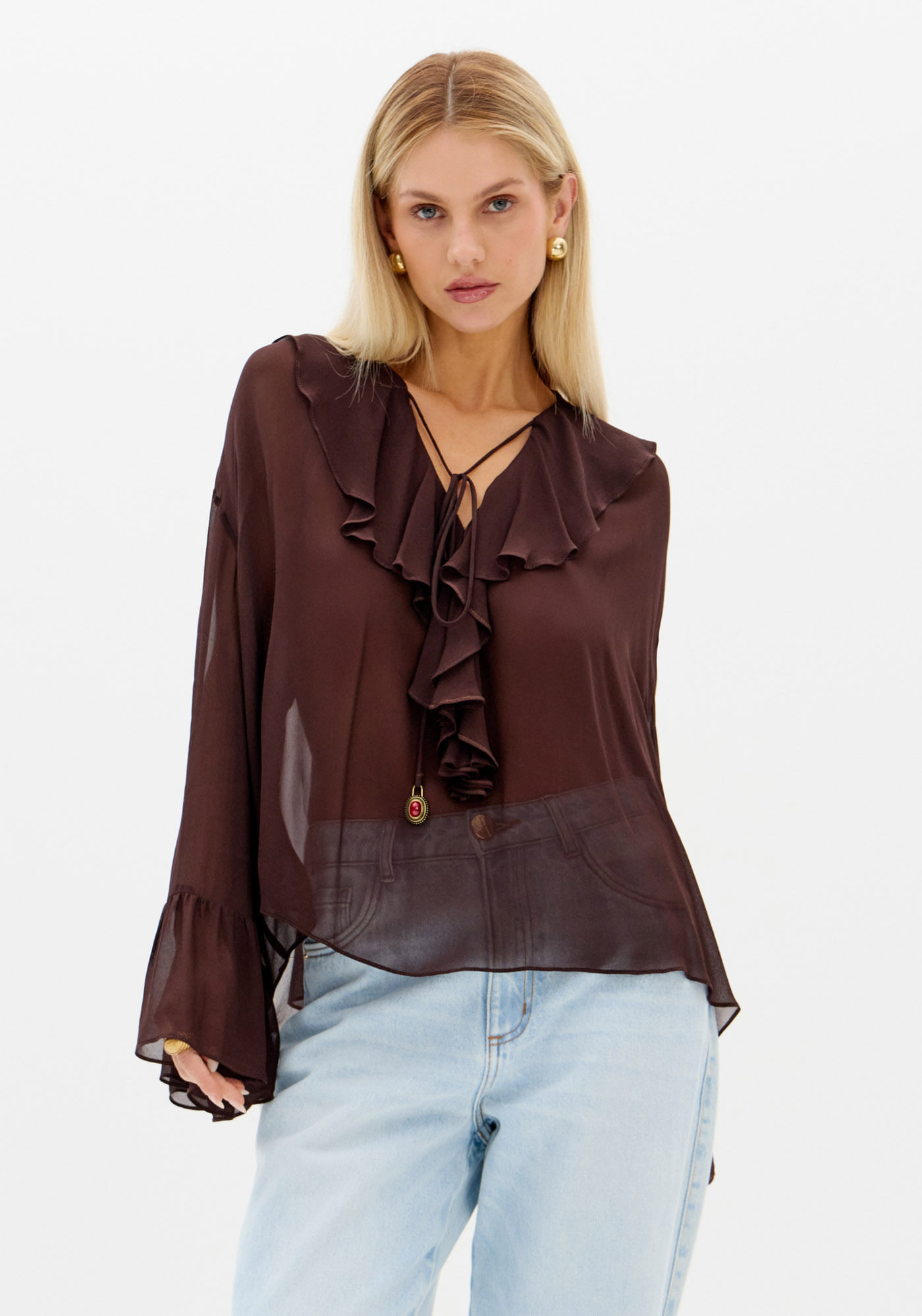Blusa Bata Ampla Com Manga Longa