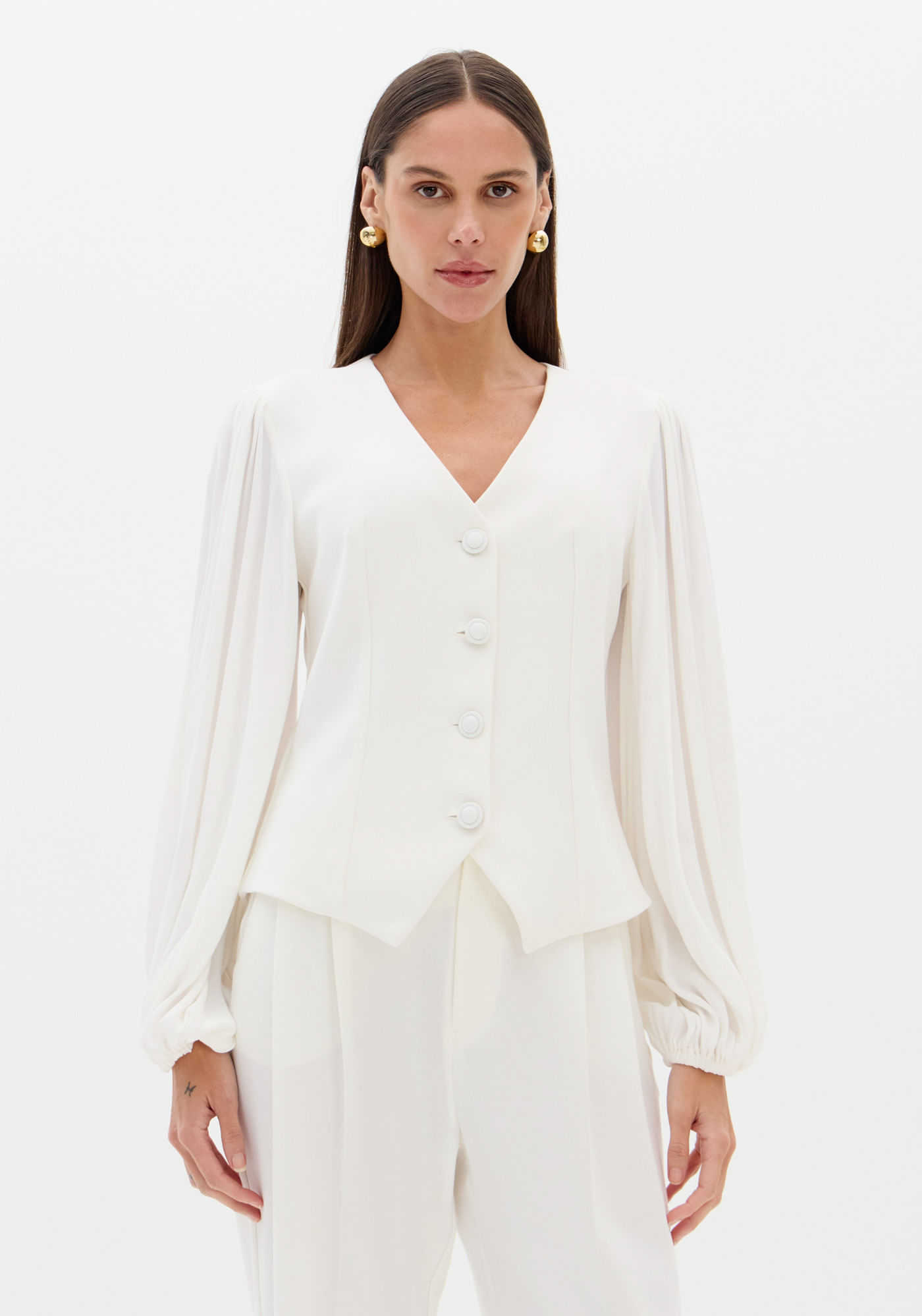 Blusa Colete Com Manga Longa