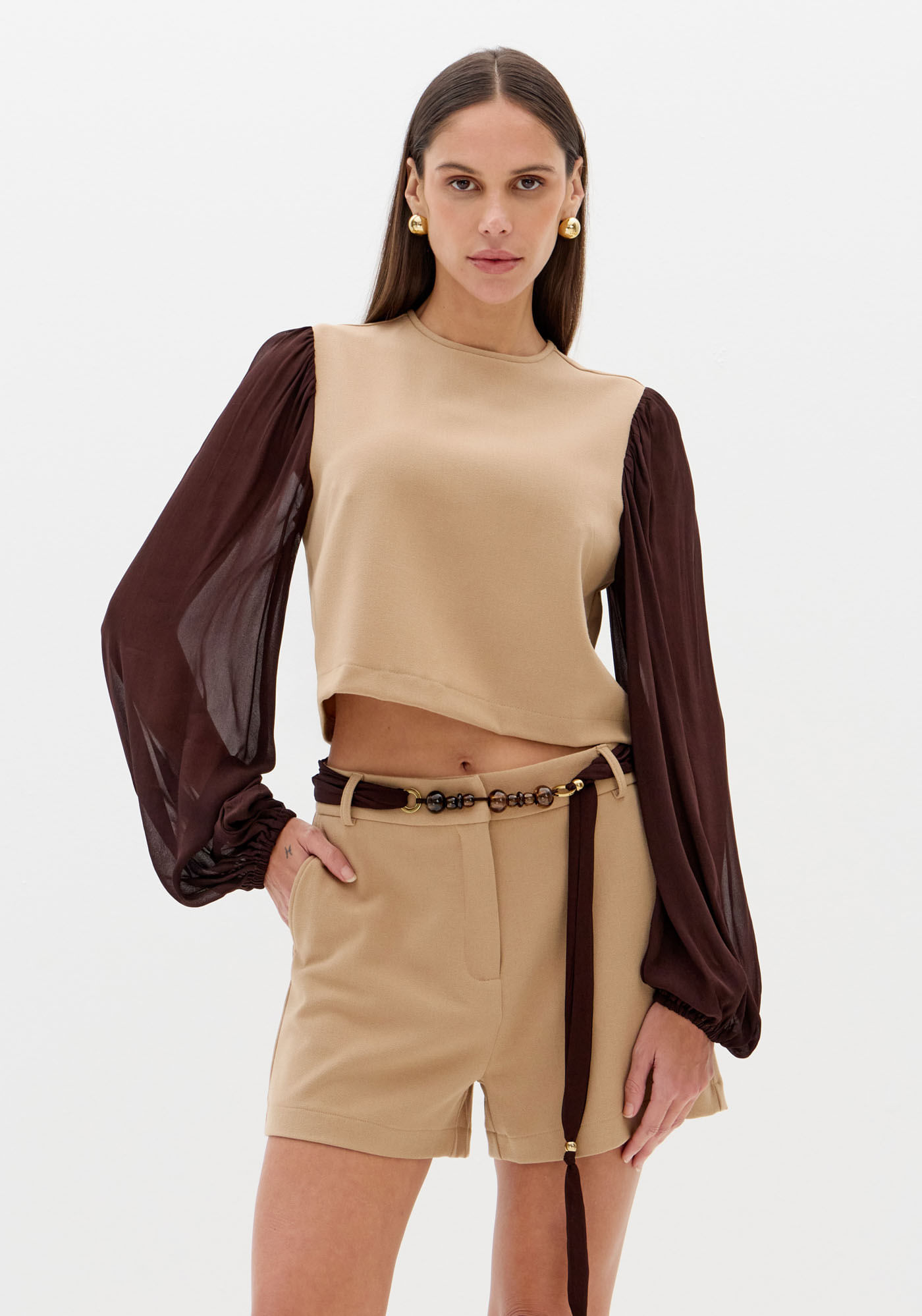 Blusa Com Manga Longa Chiffon