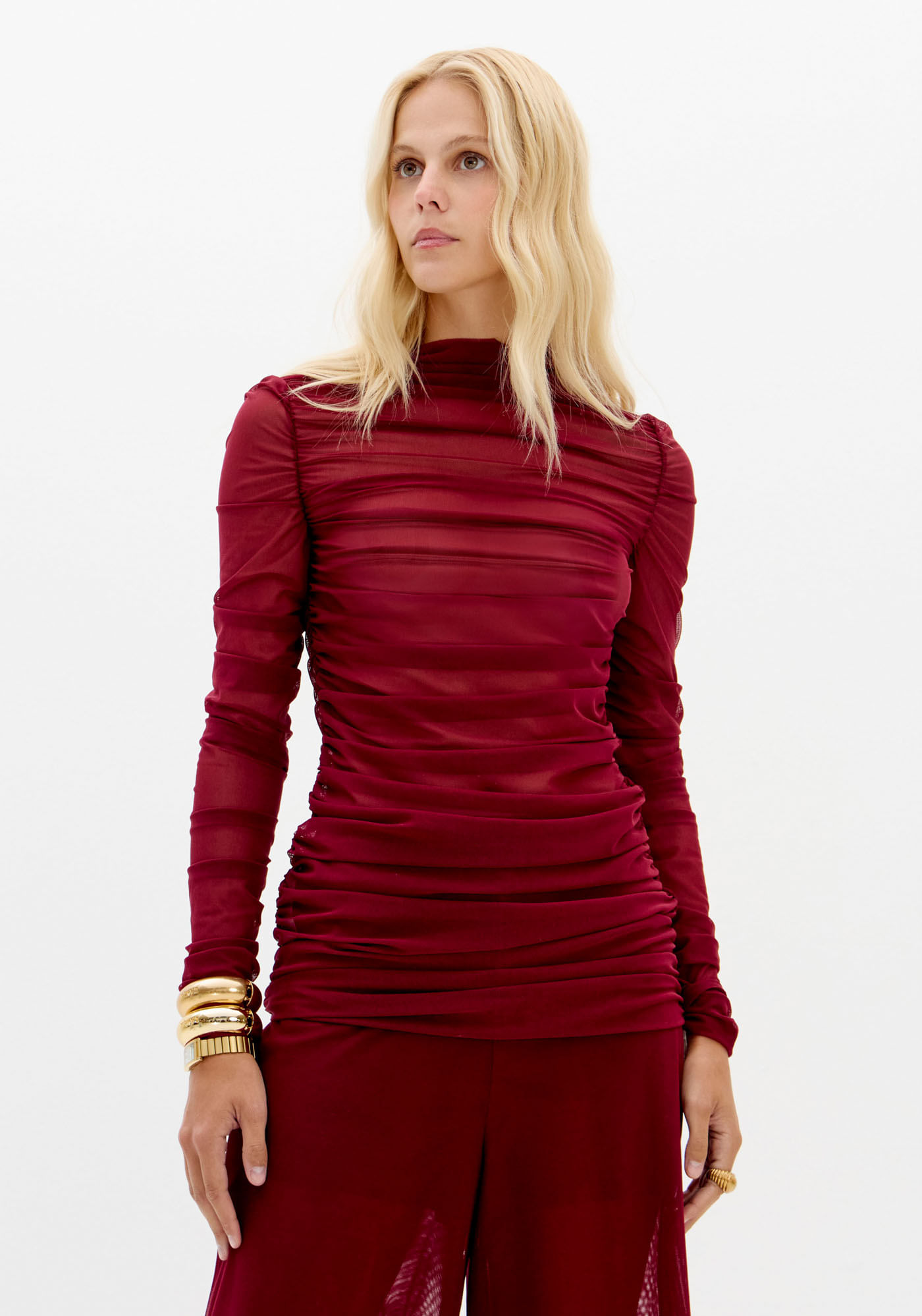 Blusa De Tule Franzida Alongada