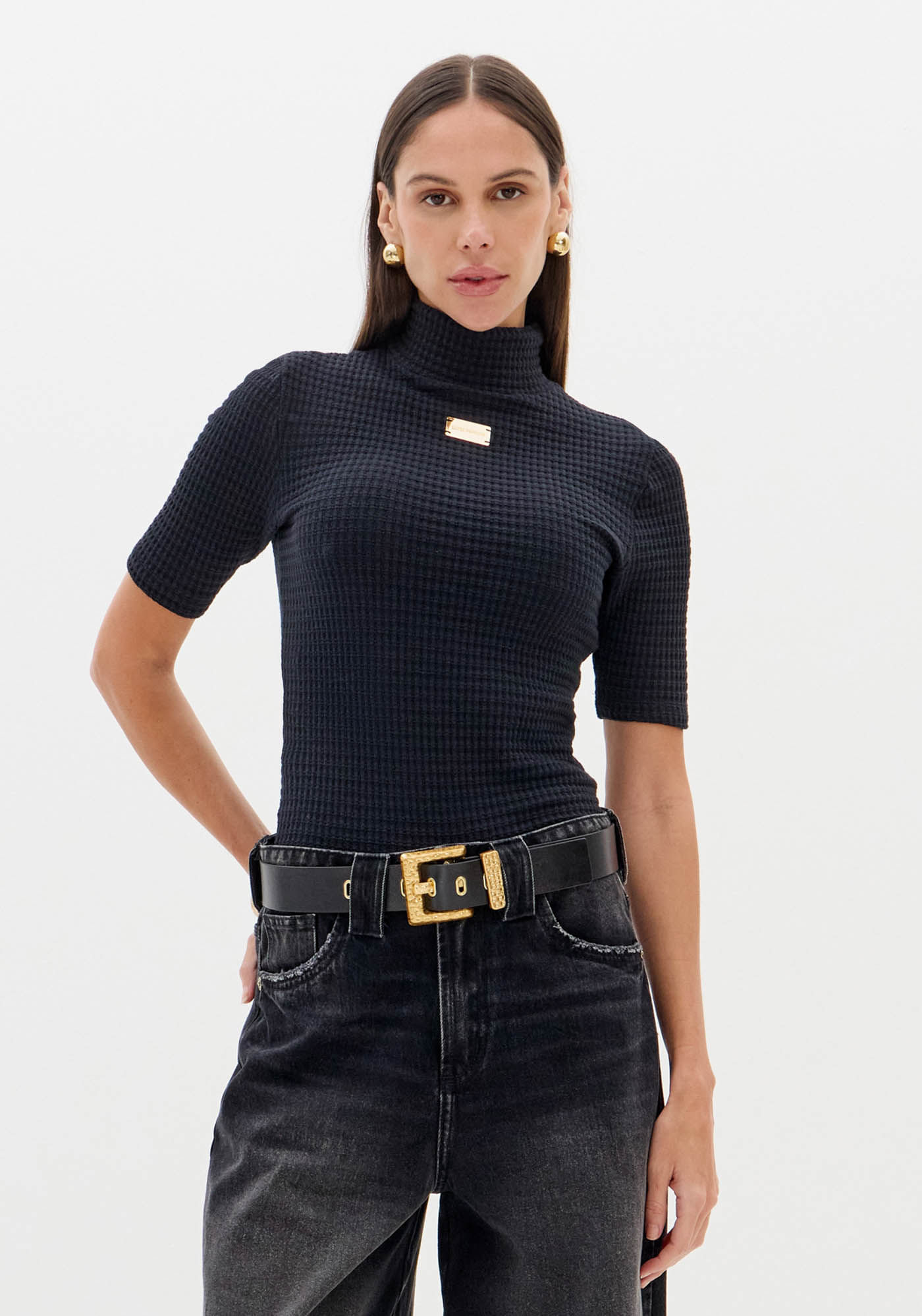 Blusa Com Gola Alta Texturizada