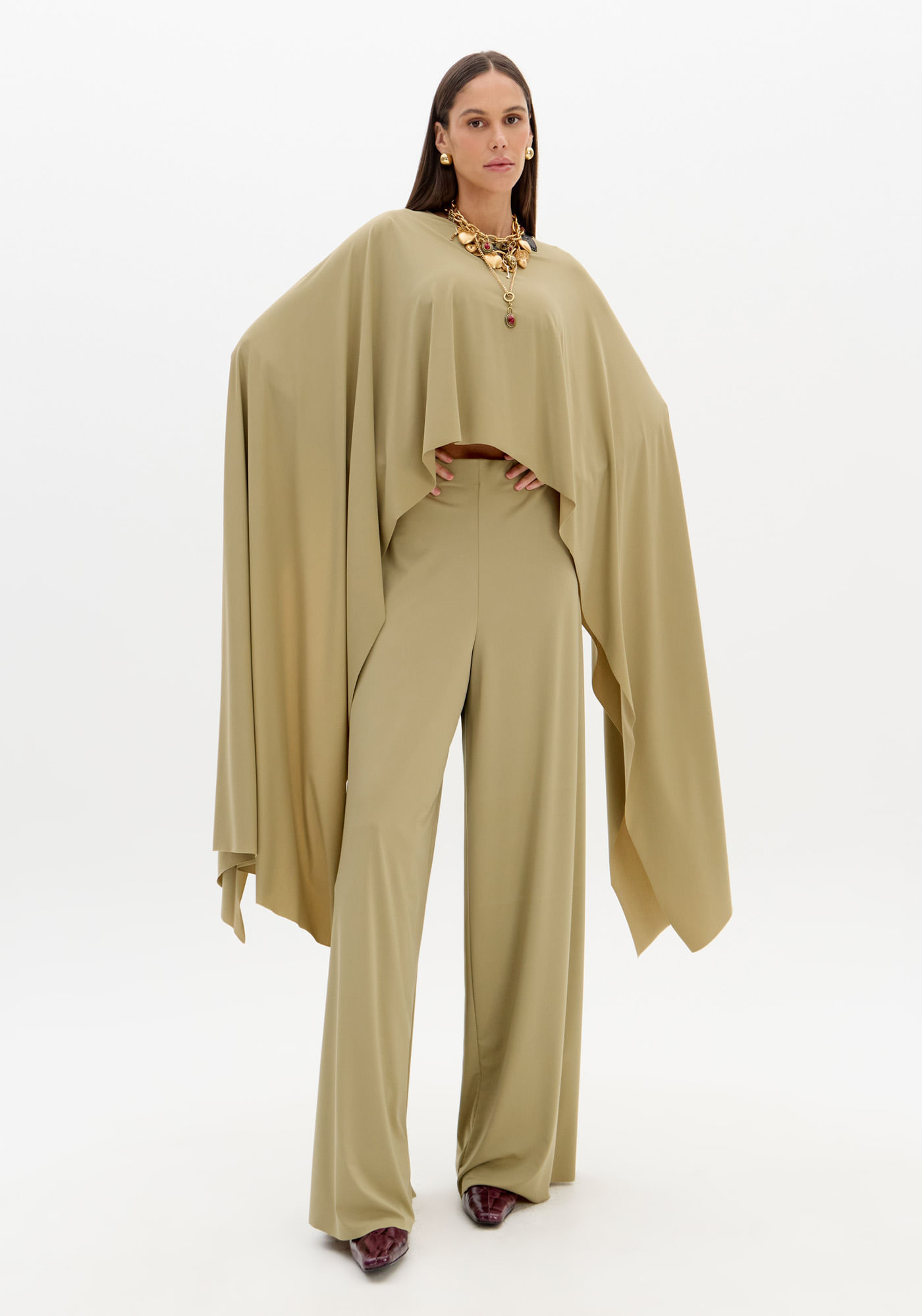 Calça Wide Leg Com Cintura Alta