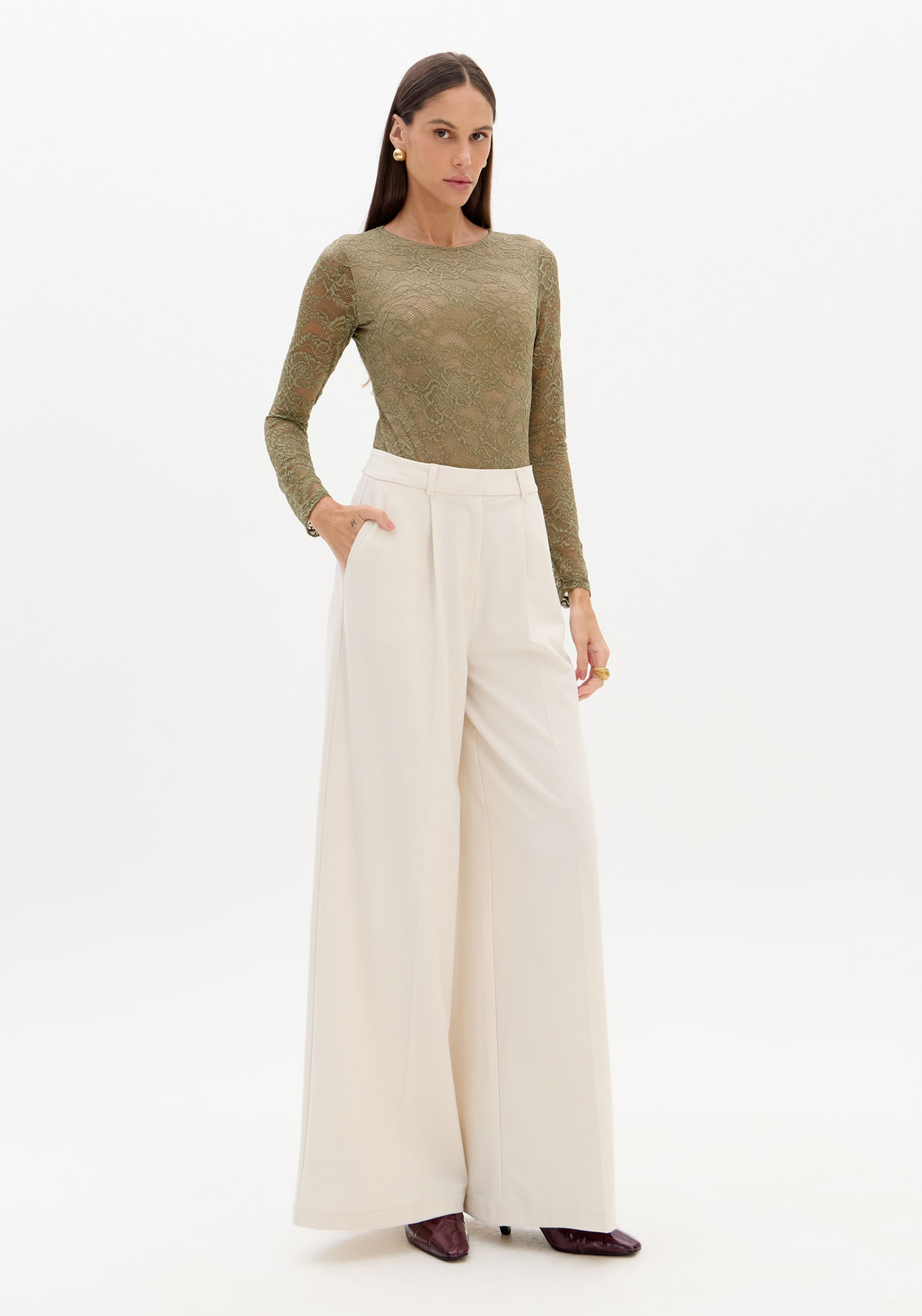 Calça Pantalona De Cintura Alta