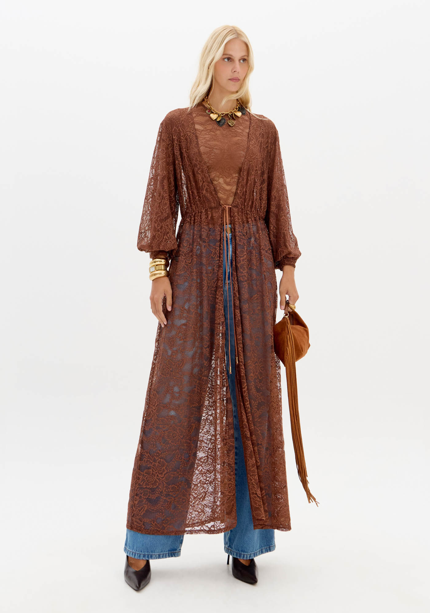 Kaftan Alongado De Renda