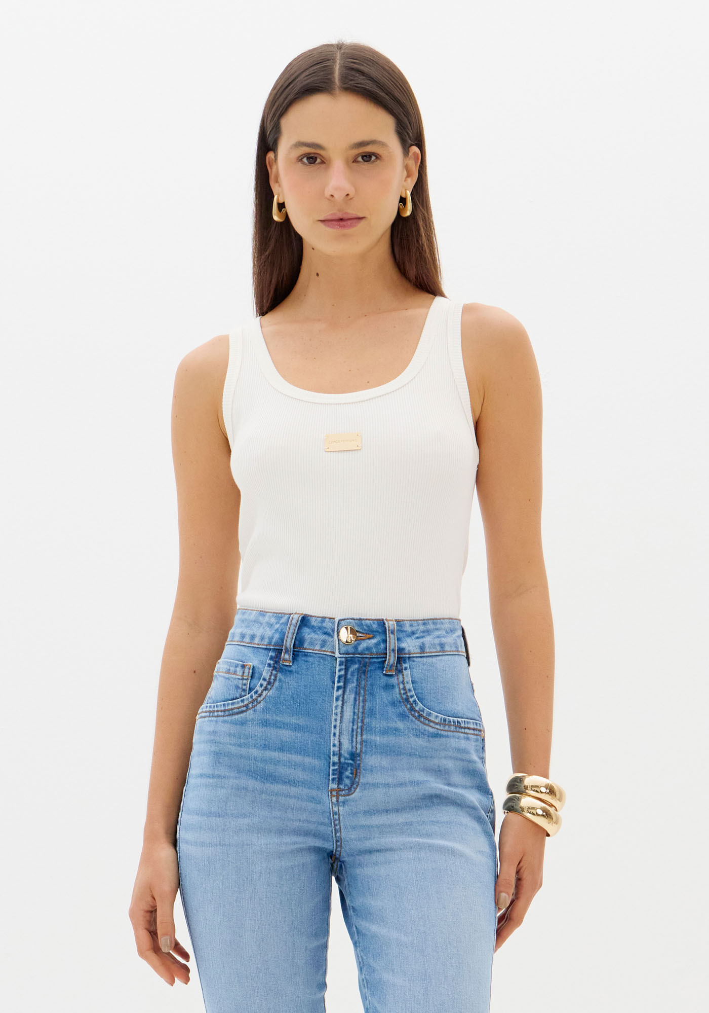 Blusa Regata Canelada Com Placa