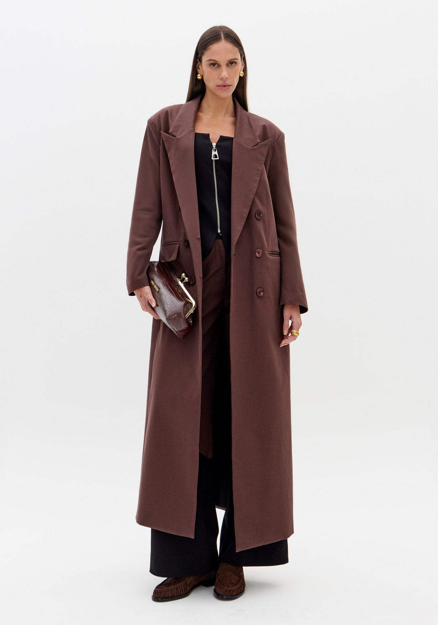 Trench Coat Alongado Com Botões