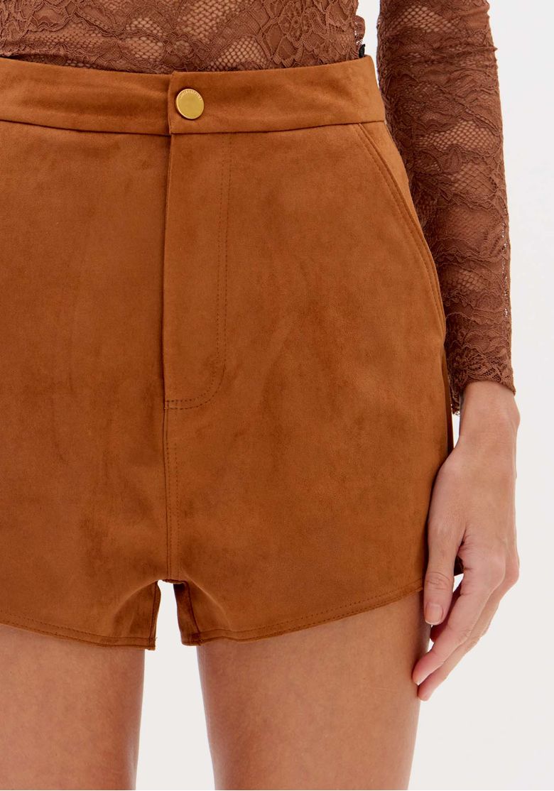 Short Cintura Alta Malha Suede - Lança Perfume